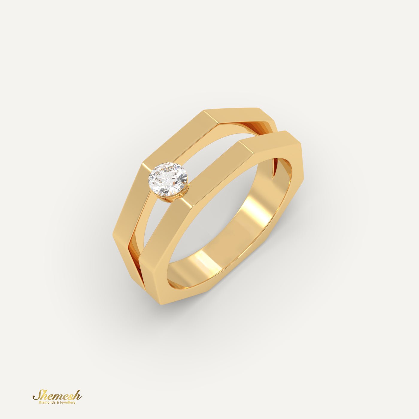 18K Gold Round Diamond Geometric Design Ring - shemesh diamonds