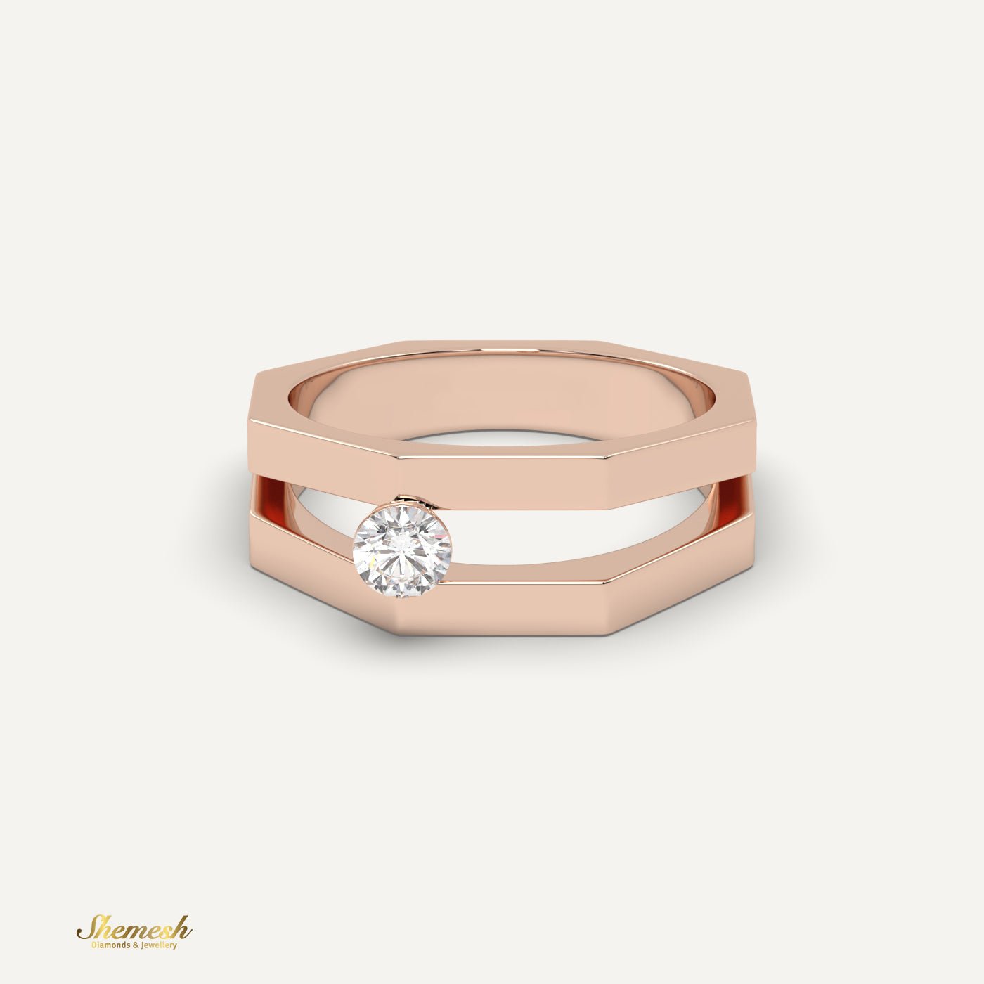 18K Gold Round Diamond Geometric Design Ring - shemesh diamonds