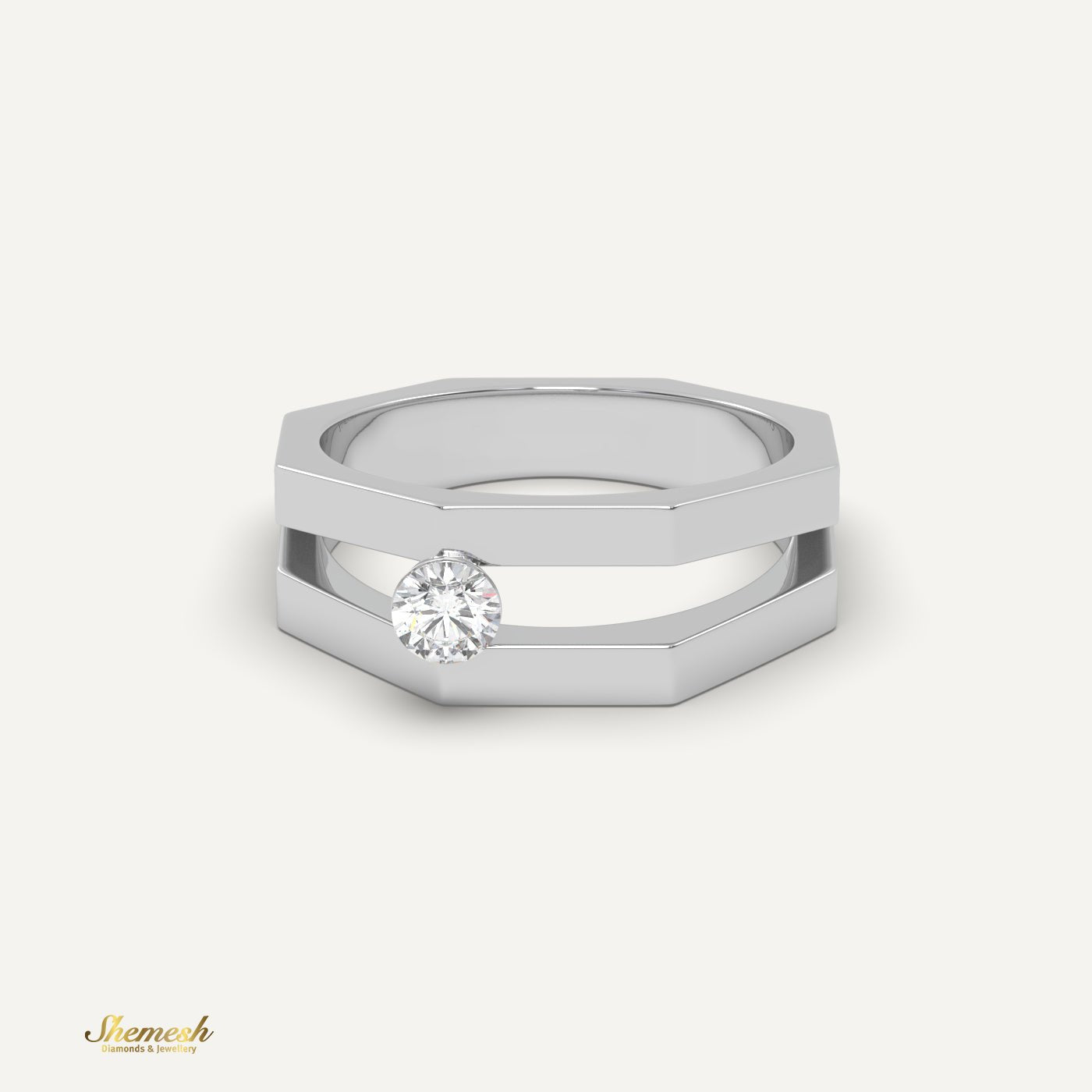 18K Gold Round Diamond Geometric Design Ring - shemesh diamonds