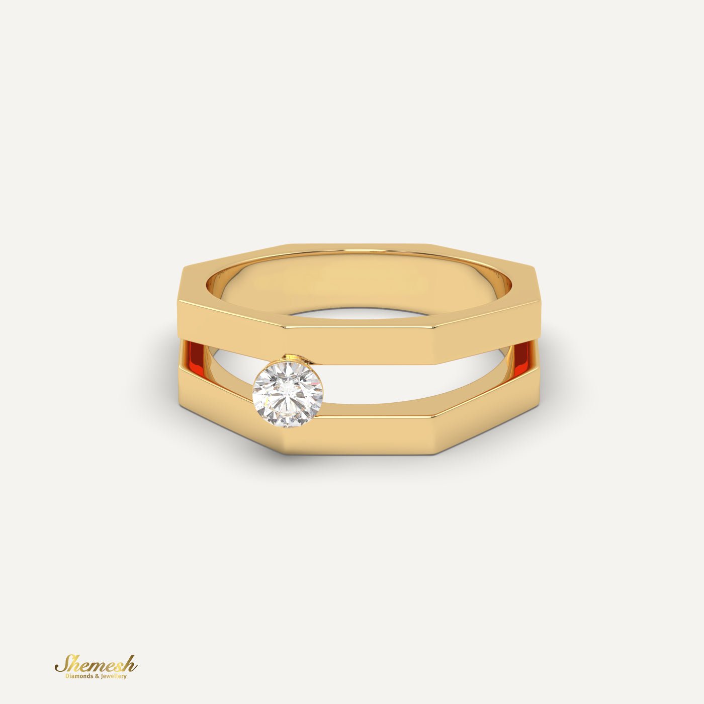 18K Gold Round Diamond Geometric Design Ring - shemesh_diamonds