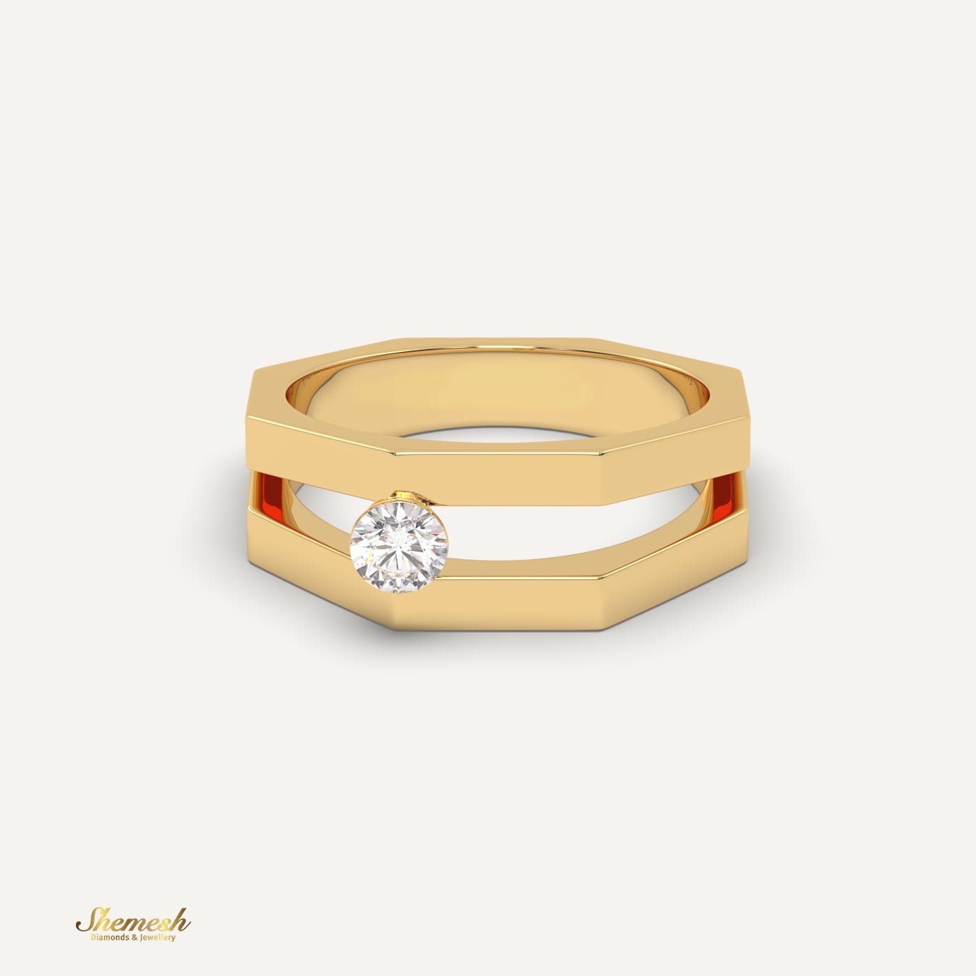 18K Gold Round Diamond Geometric Design Ring - shemesh diamonds