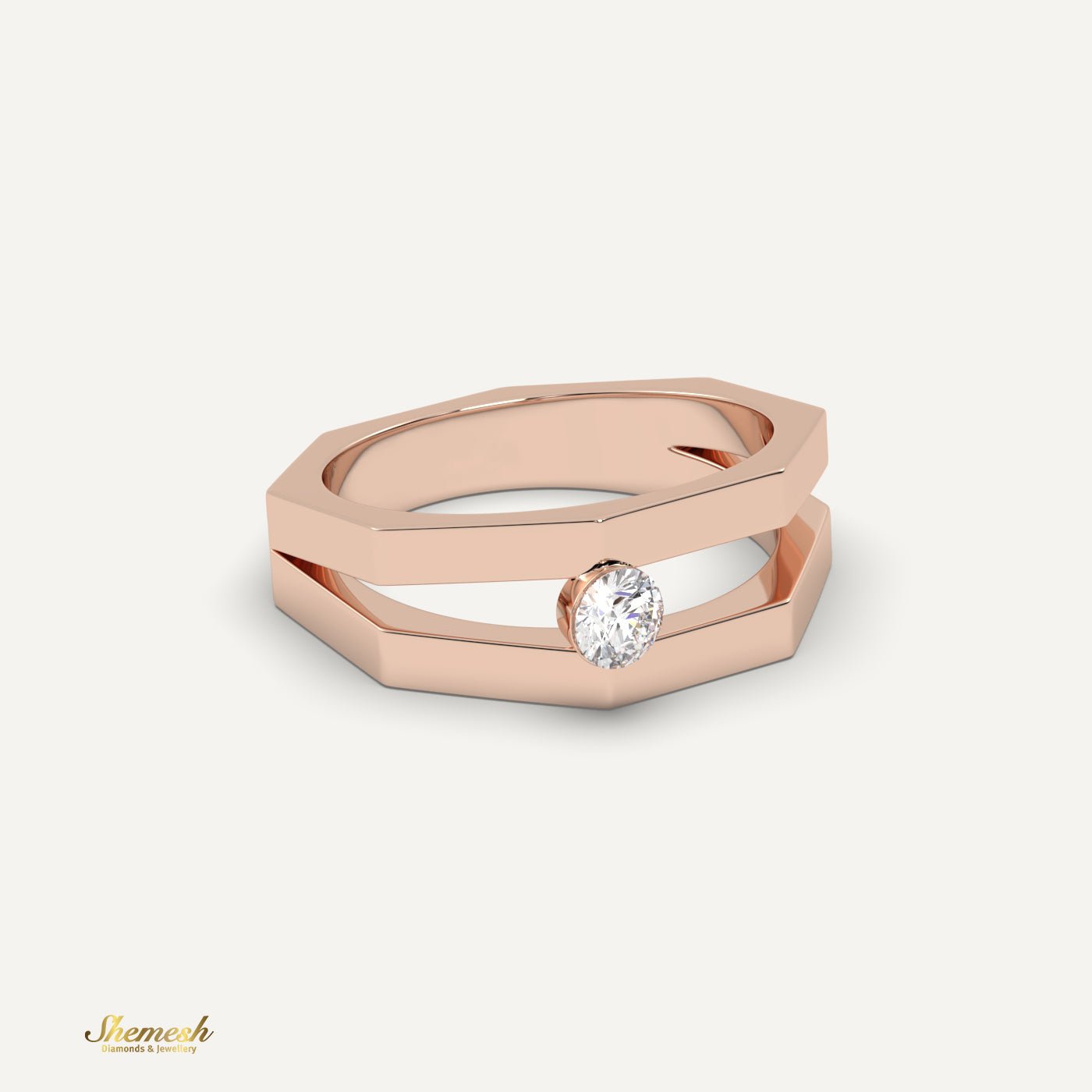 18K Gold Round Diamond Geometric Design Ring - shemesh diamonds