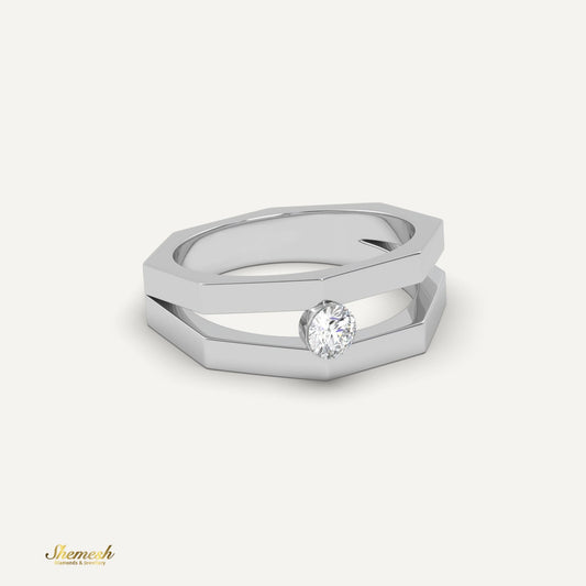 18K Gold Round Diamond Geometric Design Ring - shemesh diamonds