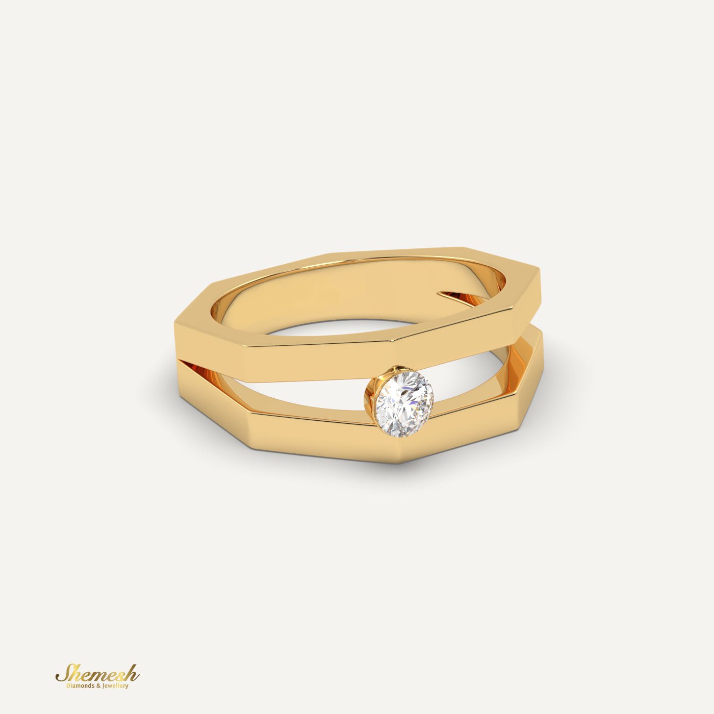 18K Gold Round Diamond Geometric Design Ring - shemesh diamonds