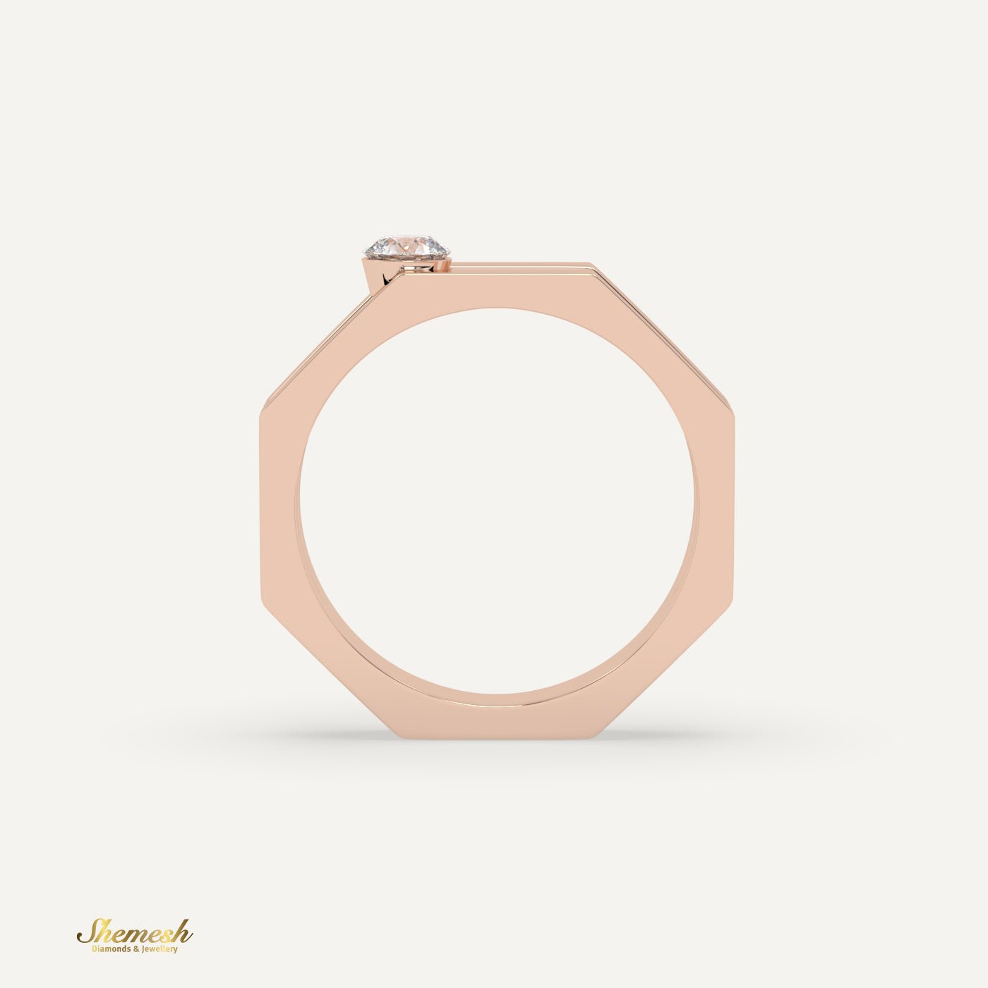 18K Gold Round Diamond Geometric Design Ring - shemesh diamonds
