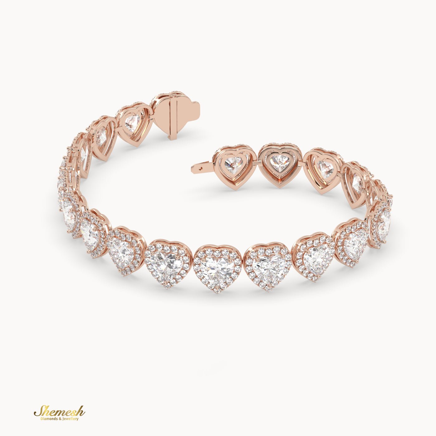 18K Gold Full Heart Diamond Halo Bracelet - shemesh_diamonds