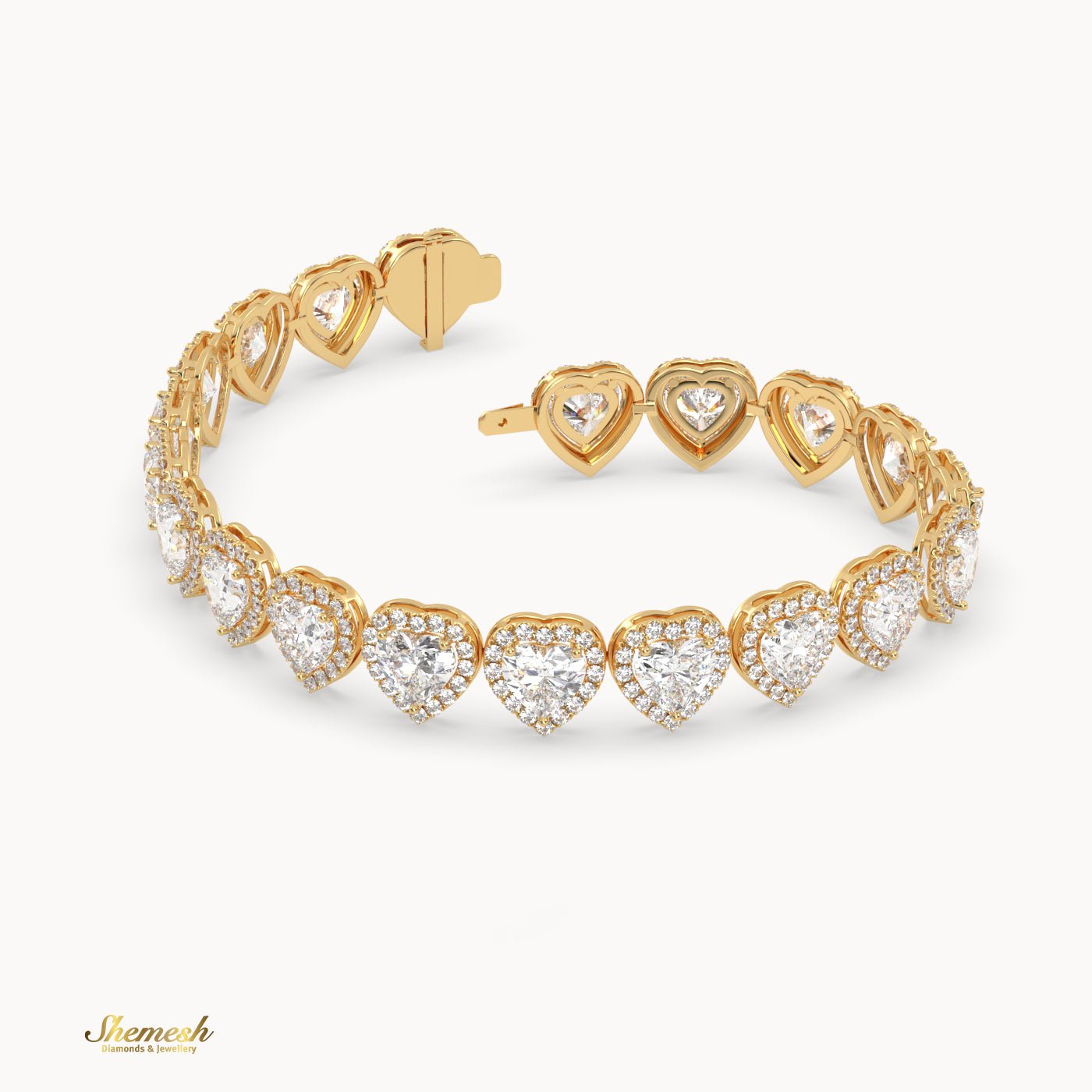 18K Gold Full Heart Diamond Halo Bracelet - shemesh_diamonds