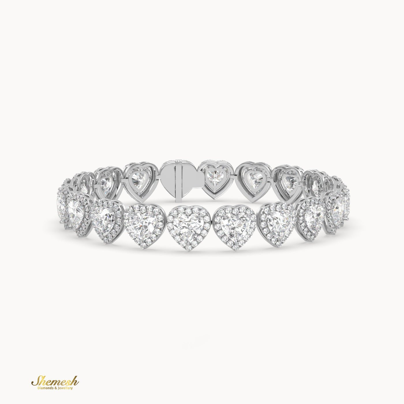 18K Gold Full Heart Diamond Halo Bracelet - shemesh_diamonds