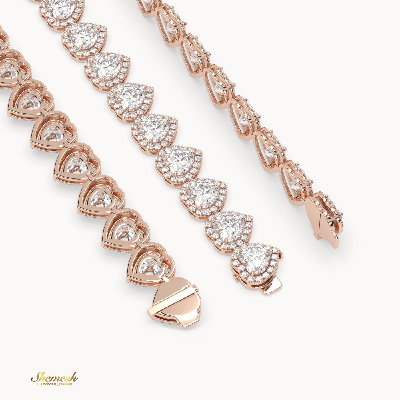 18K Gold Full Heart Diamond Halo Bracelet - shemesh_diamonds