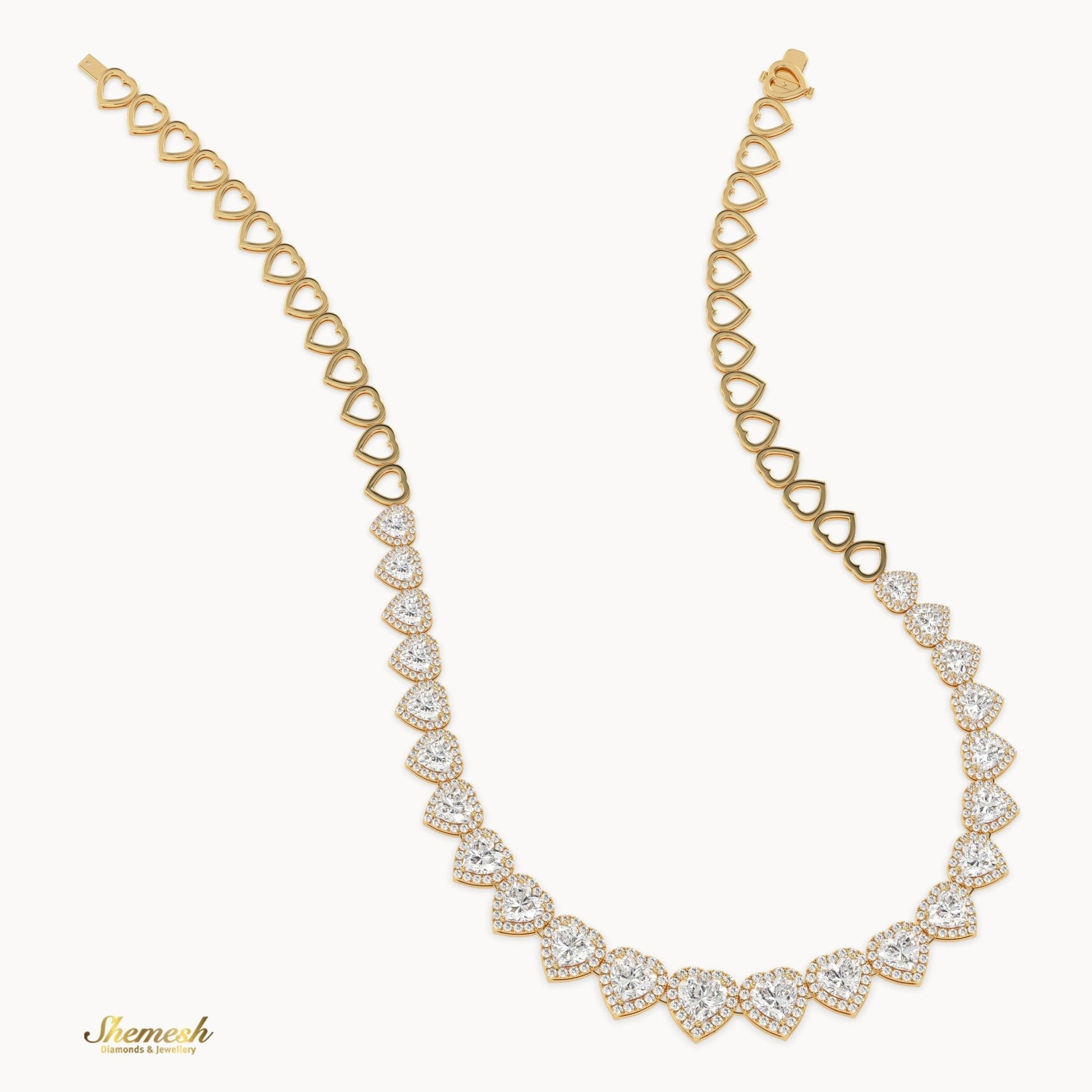 18K Gold Half Eternity Heart Shaped Diamond Necklace - shemesh_diamonds