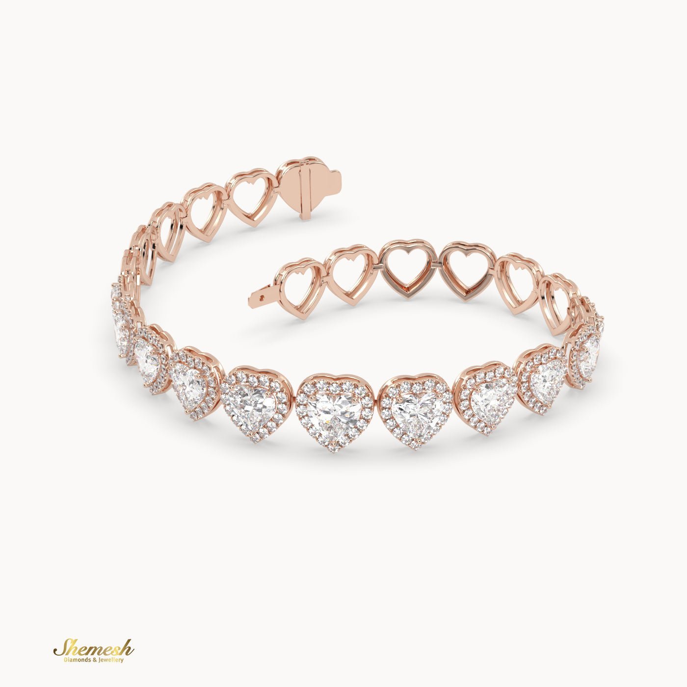 18K Gold Half Heart Diamond Halo Bracelet - shemesh_diamonds