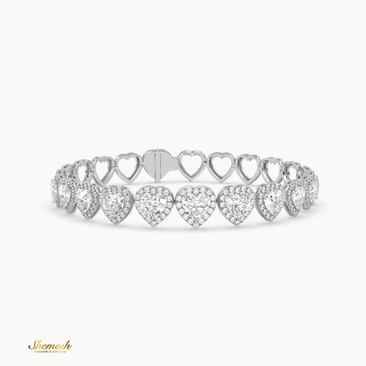 18K Gold Half Heart Diamond Halo Bracelet - shemesh_diamonds