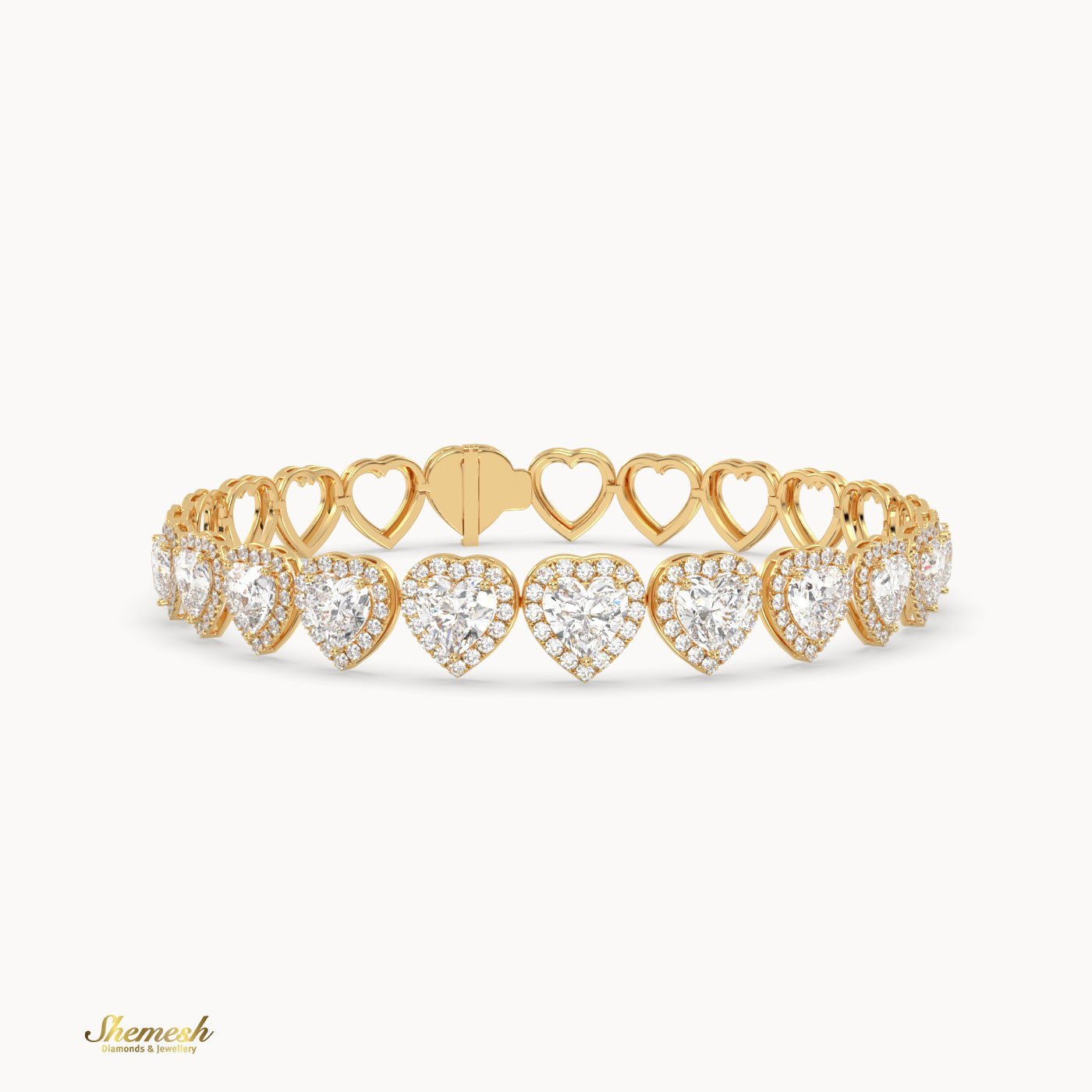 18K Gold Half Heart Diamond Halo Bracelet - shemesh_diamonds