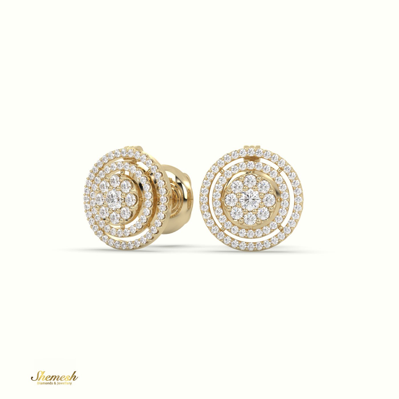 18K Round Gold Diamond Cluster Earrings - shemesh_diamonds