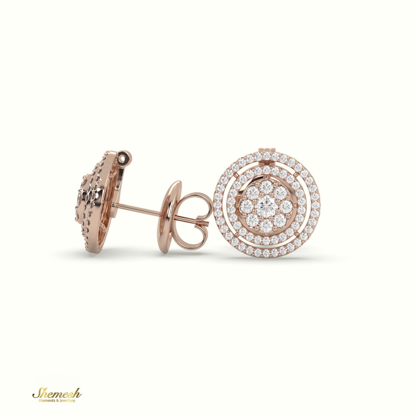 18K Round Gold Diamond Cluster Earrings - shemesh_diamonds