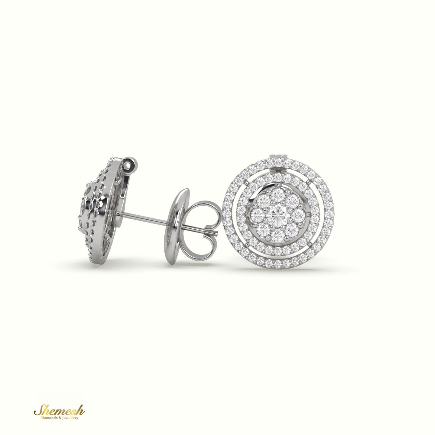 18K Round Gold Diamond Cluster Earrings - shemesh_diamonds