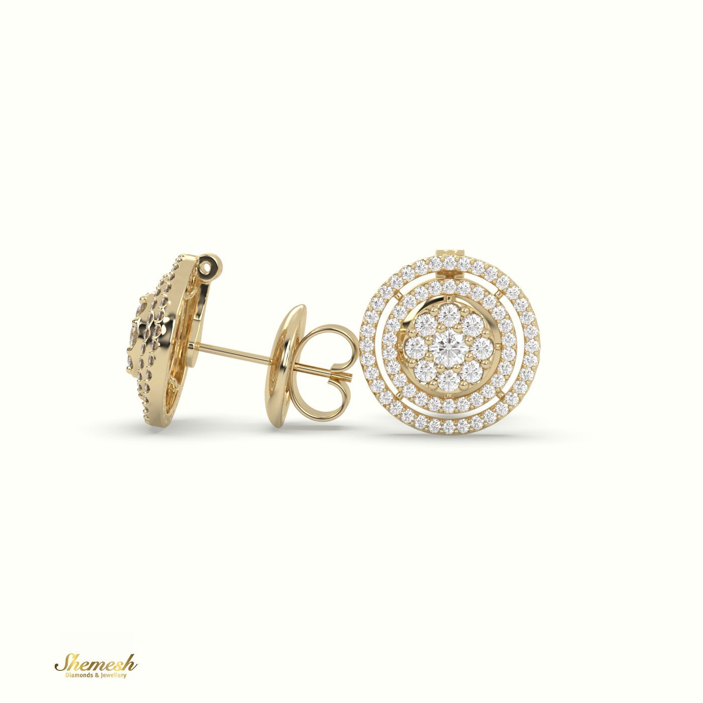 18K Round Gold Diamond Cluster Earrings - shemesh_diamonds