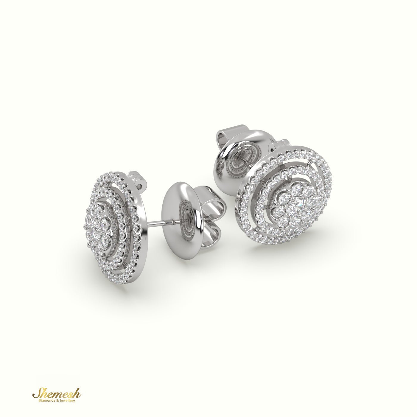 18K Round Gold Diamond Cluster Earrings - shemesh_diamonds