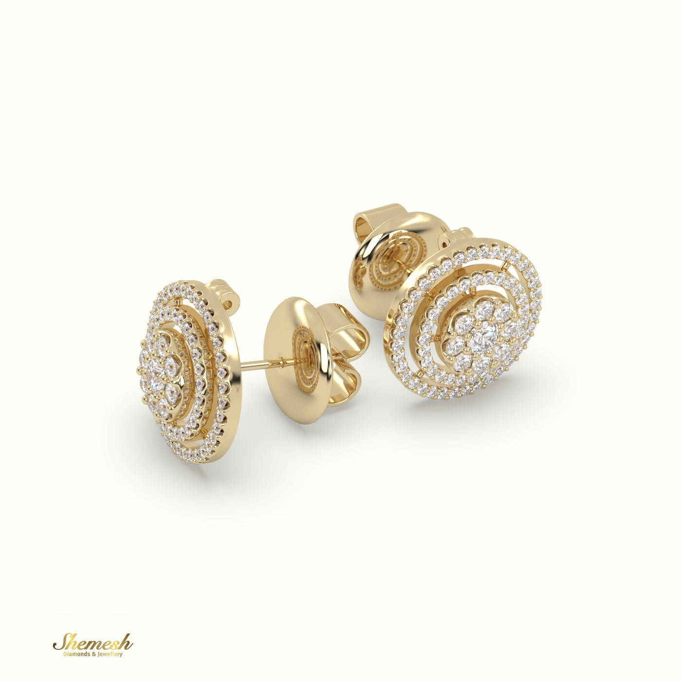 18K Round Gold Diamond Cluster Earrings - shemesh_diamonds