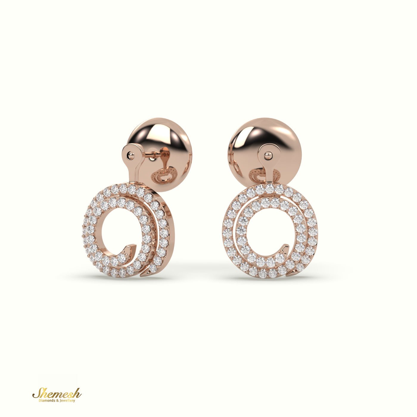 18K Gold Double Row Round Diamond Drop Earring Set - shemesh_diamonds