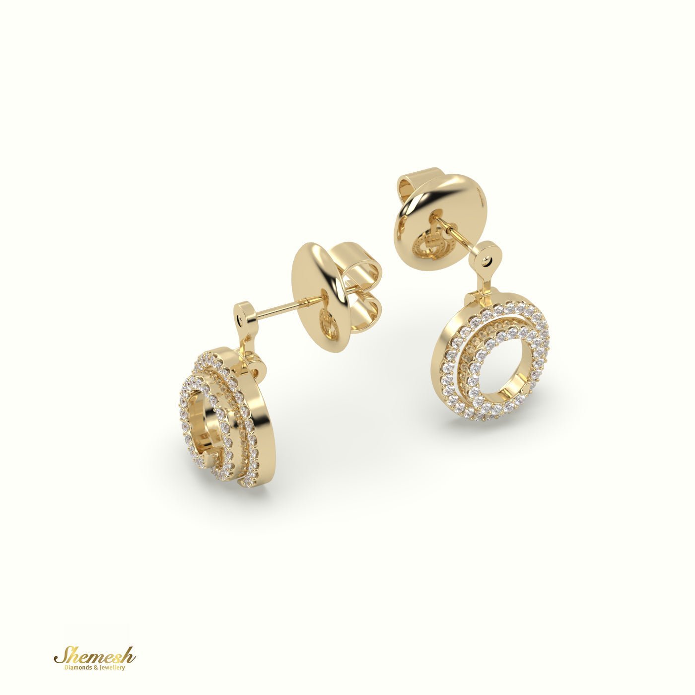 18K Gold Double Row Round Diamond Drop Earring Set - shemesh_diamonds