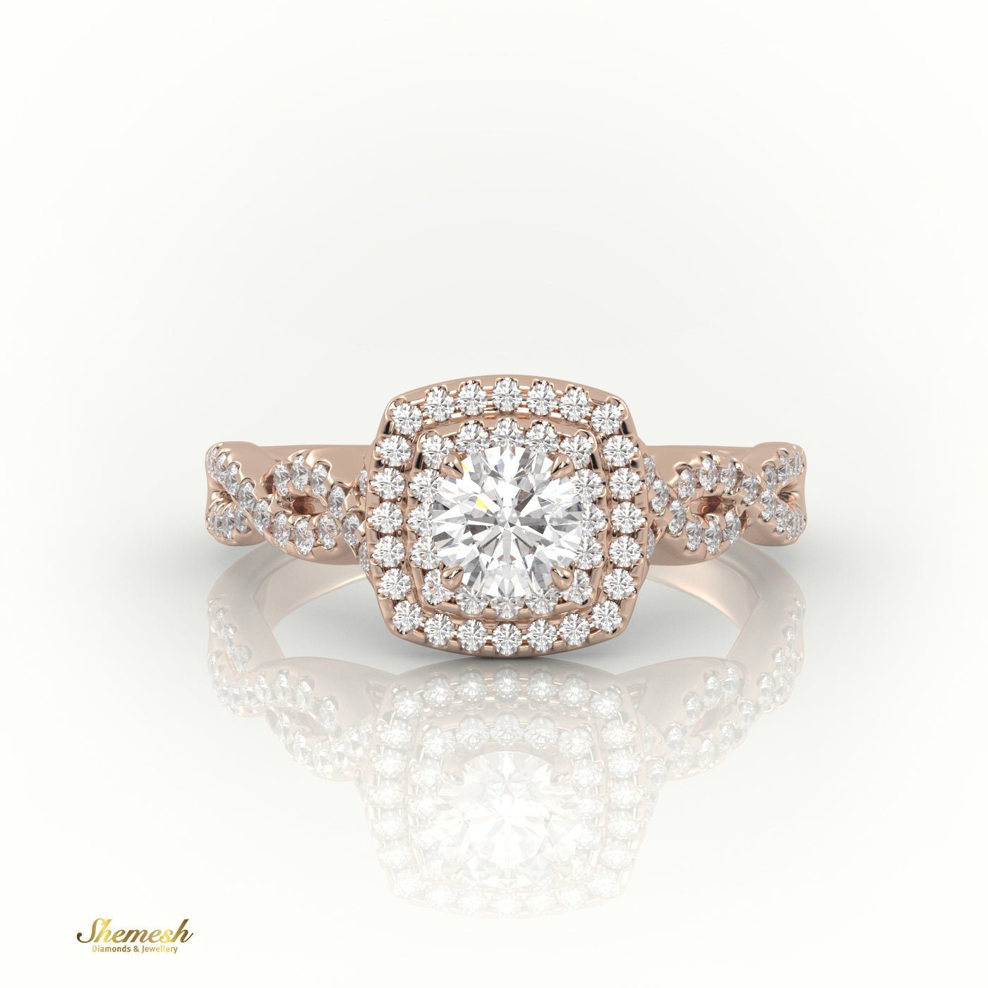 18K Gold Round Cut Double Halo Infinity Designer Engagement Ring - shemesh_diamonds