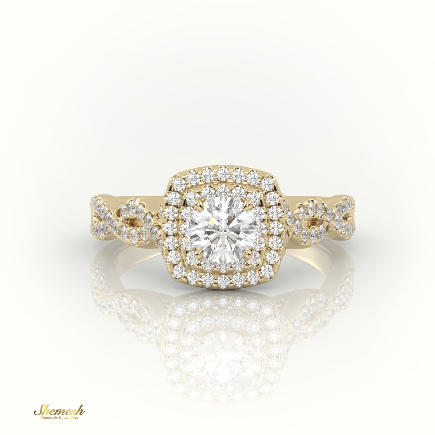 18K Gold Round Cut Double Halo Infinity Designer Engagement Ring - shemesh_diamonds