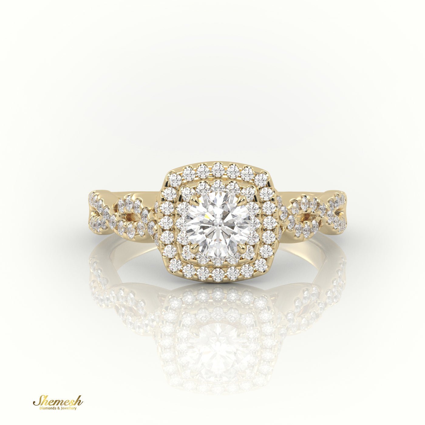 18K Gold Round Cut Double Halo Infinity Designer Engagement Ring - shemesh_diamonds