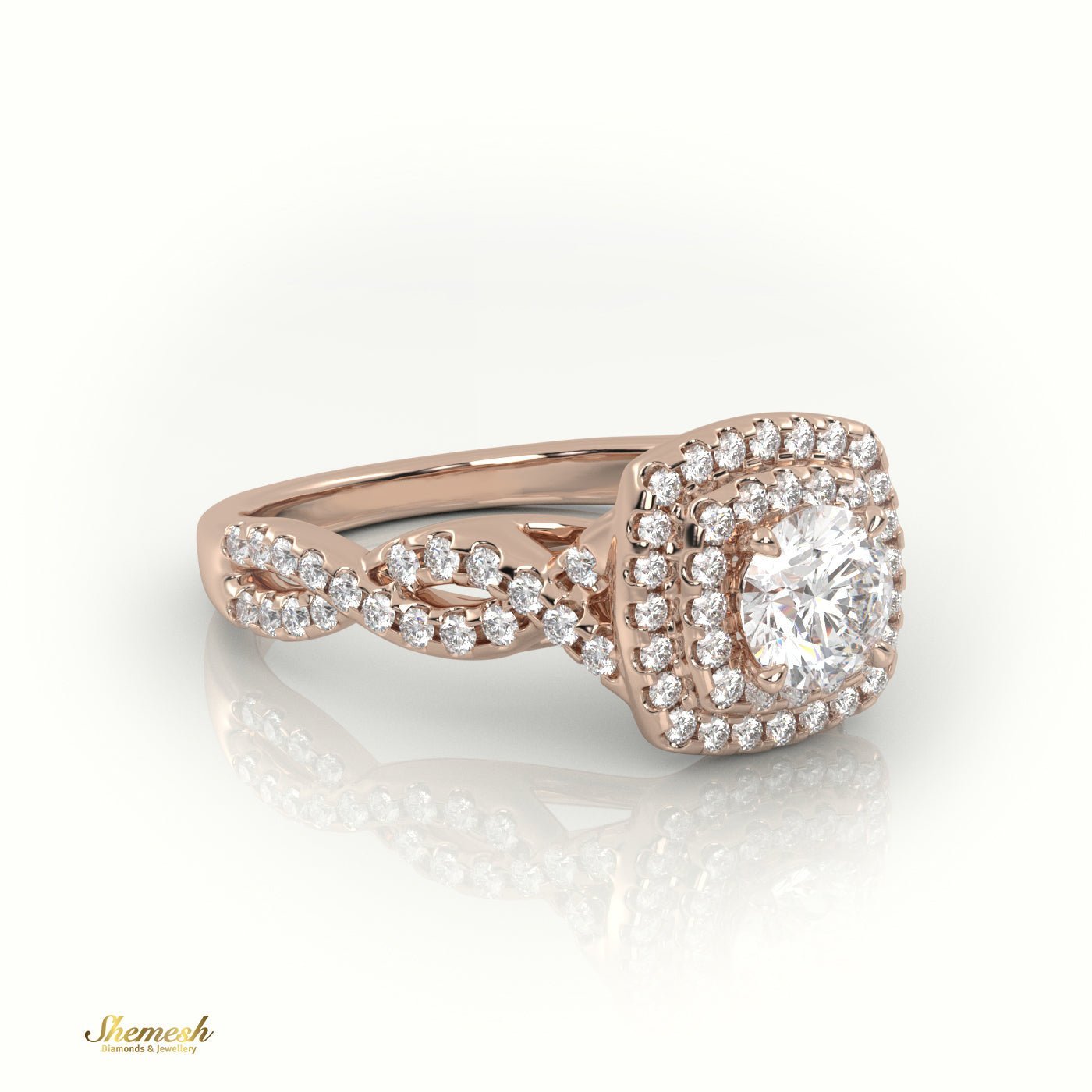 18K Gold Round Cut Double Halo Infinity Designer Engagement Ring - shemesh_diamonds