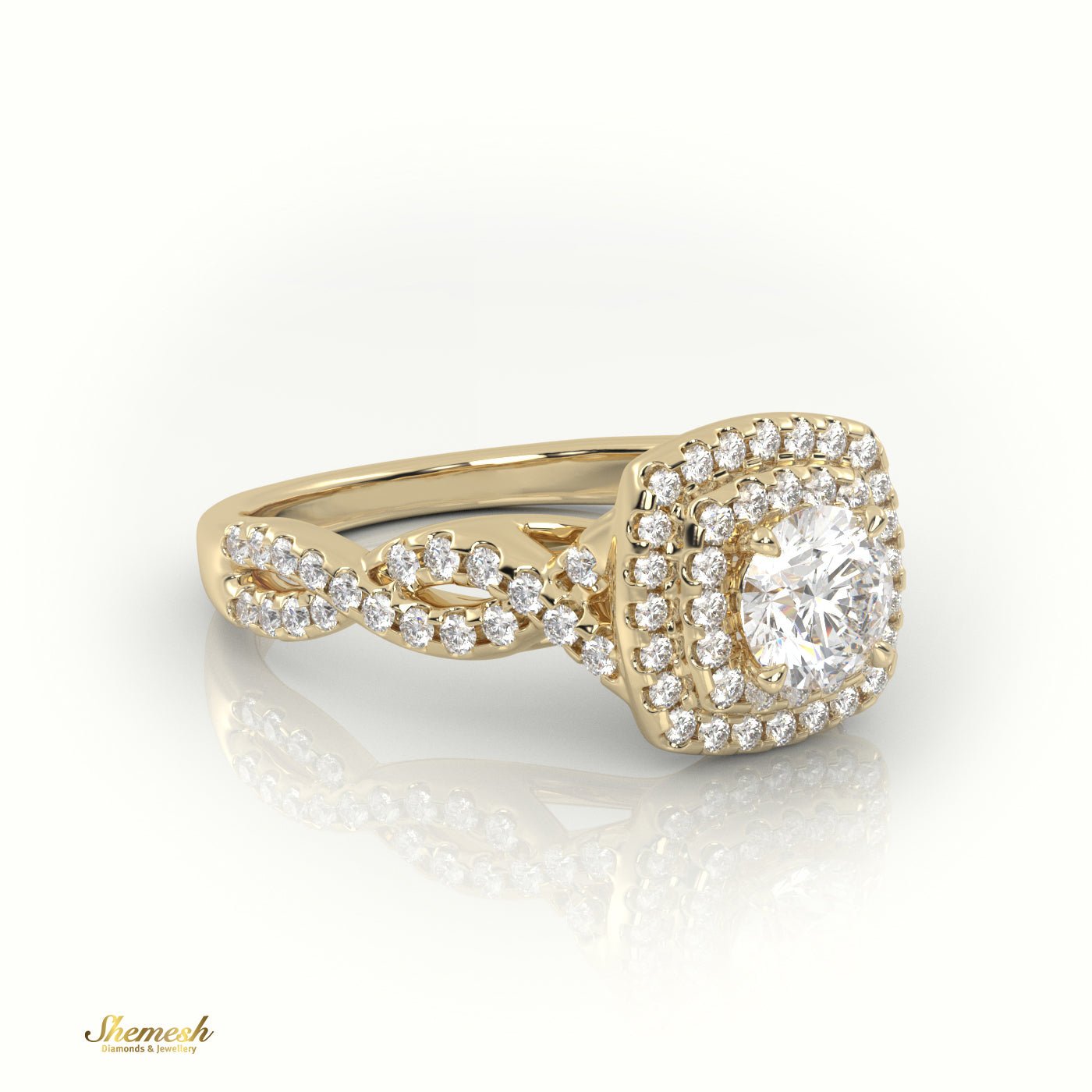 18K Gold Round Cut Double Halo Infinity Designer Engagement Ring - shemesh_diamonds