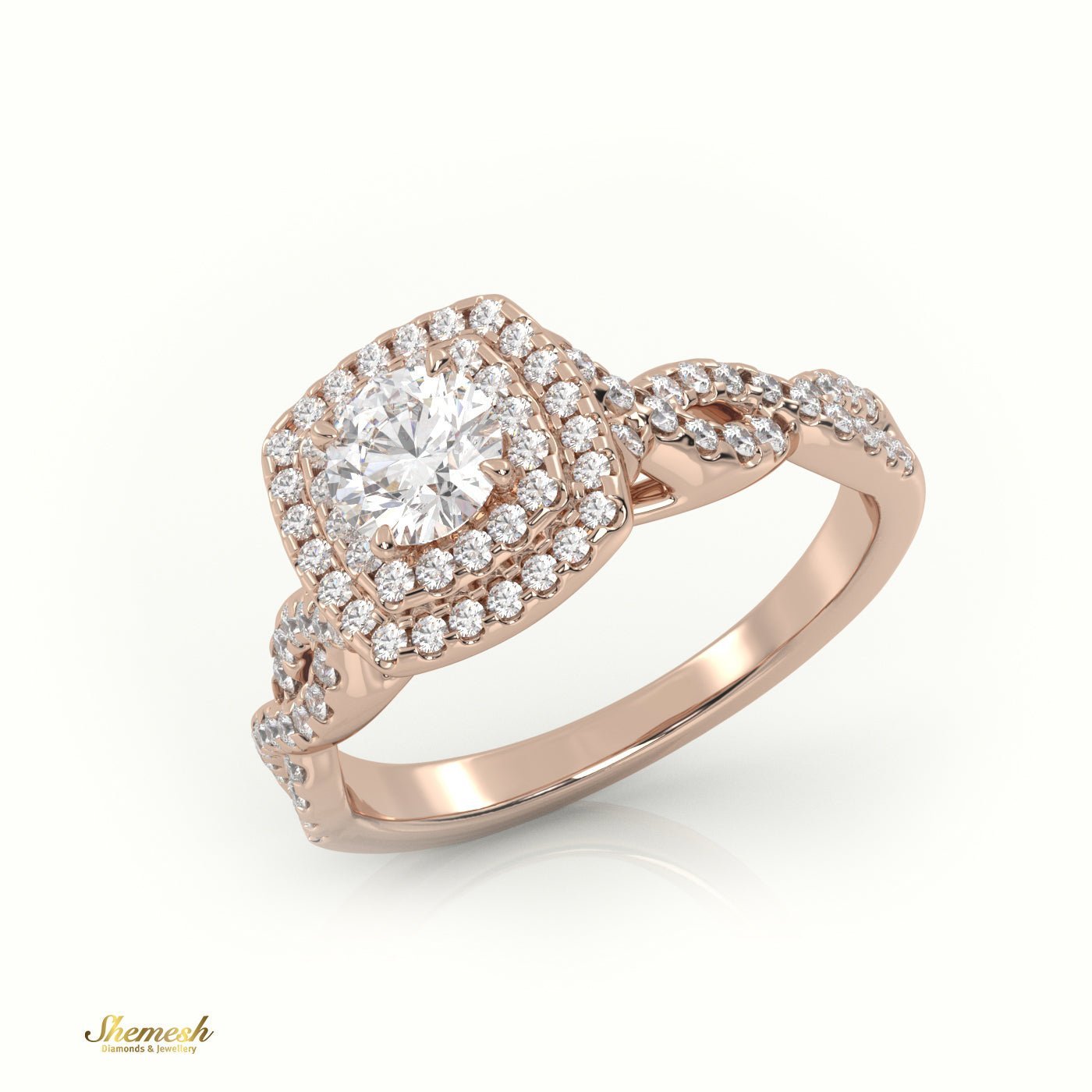 18K Gold Round Cut Double Halo Infinity Designer Engagement Ring - shemesh_diamonds