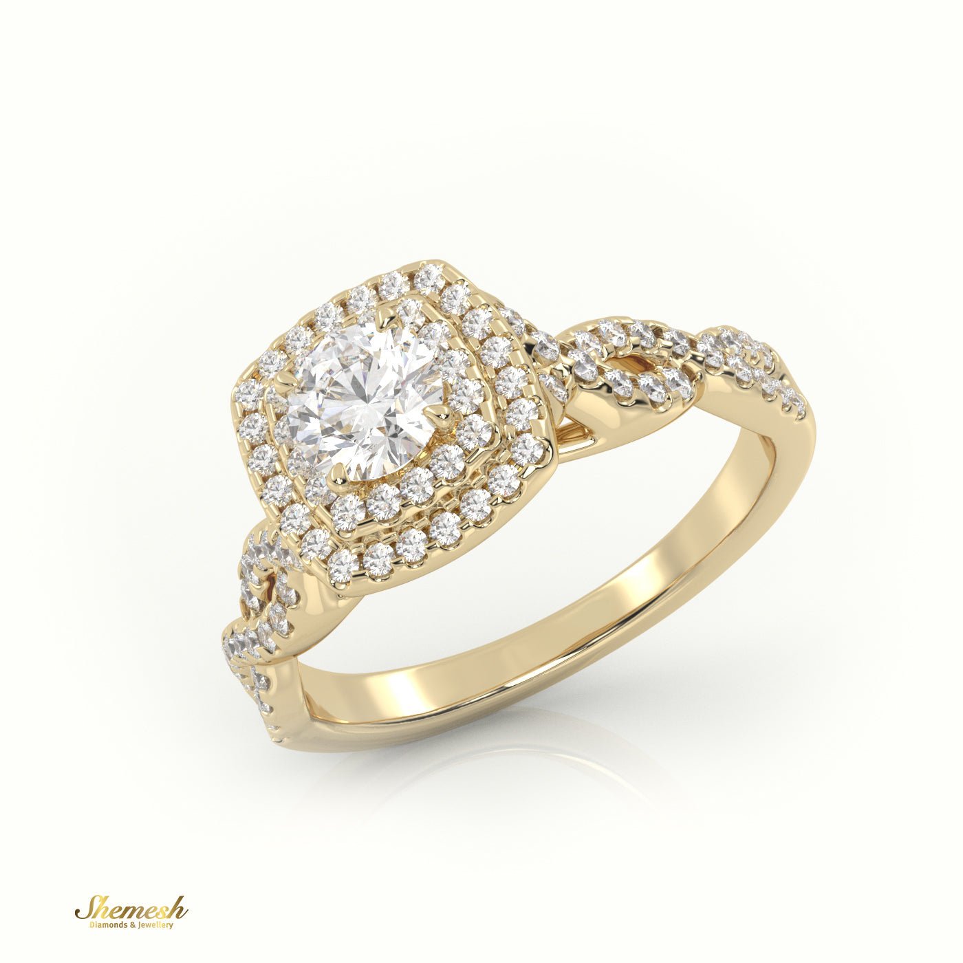 18K Gold Round Cut Double Halo Infinity Designer Engagement Ring - shemesh_diamonds