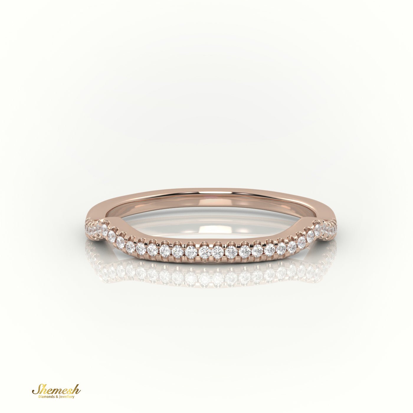 18K Gold Round Cut Diamond Scallop Setting Half Eternity Wedding Band - shemesh_diamonds