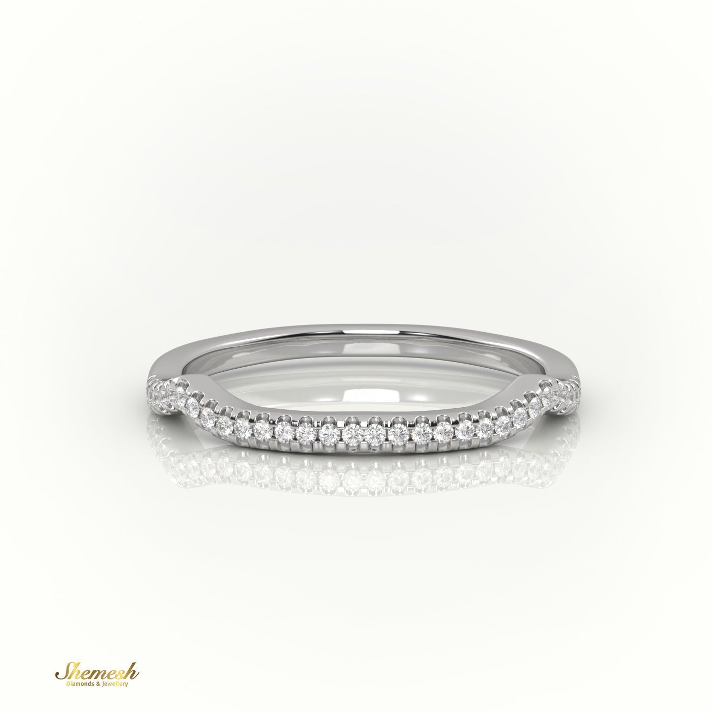 18K Gold Round Cut Diamond Scallop Setting Half Eternity Wedding Band - shemesh_diamonds