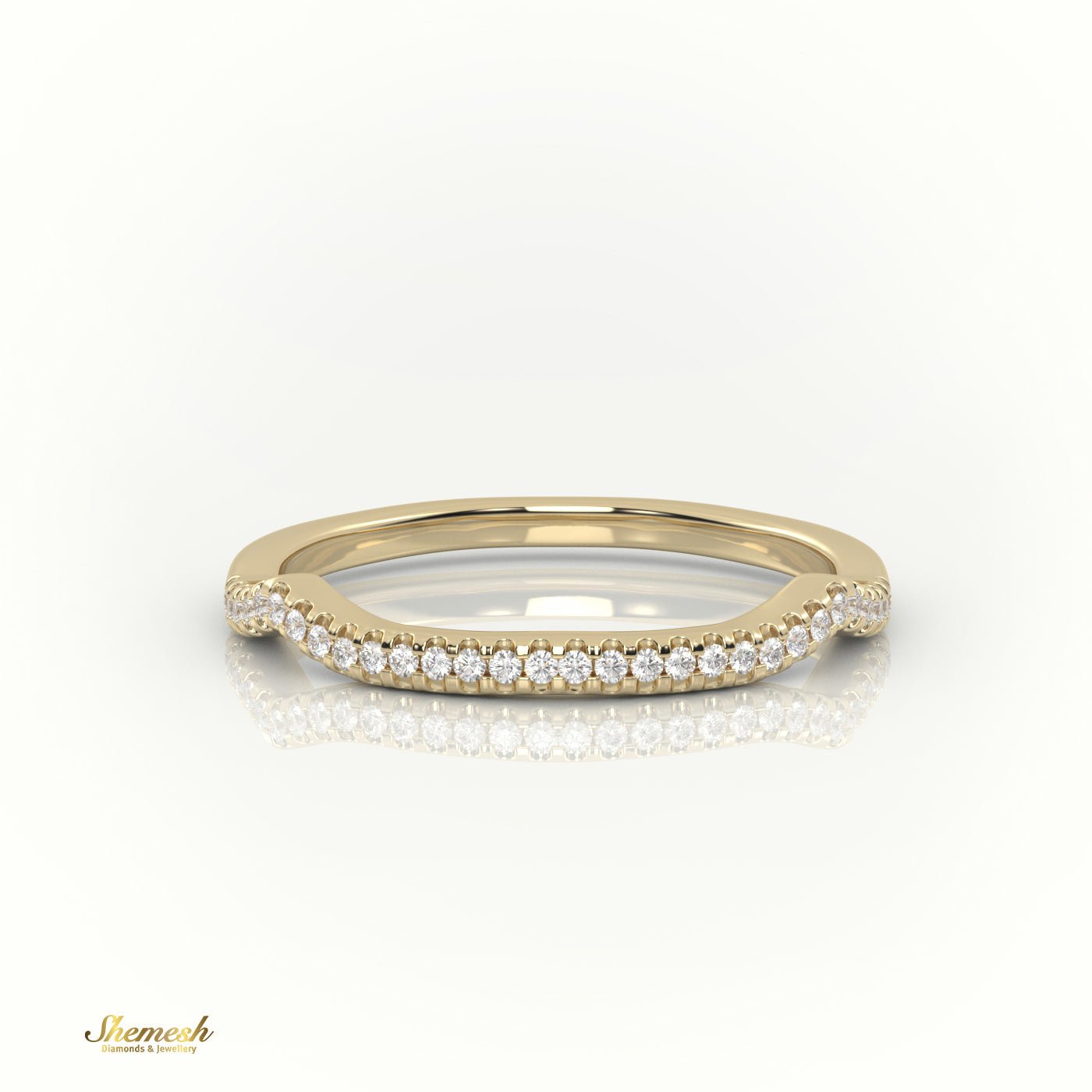 18K Gold Round Cut Diamond Scallop Setting Half Eternity Wedding Band - shemesh_diamonds