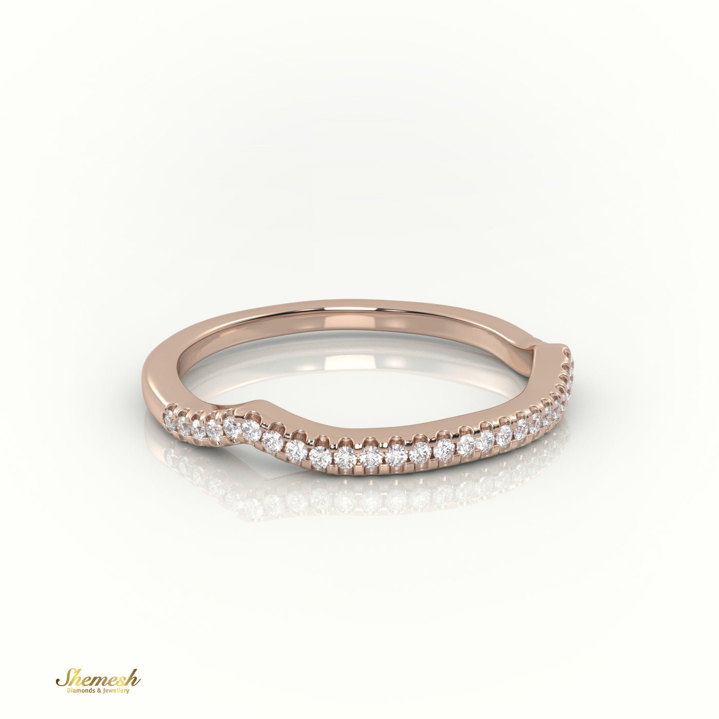 18K Gold Round Cut Diamond Scallop Setting Half Eternity Wedding Band - shemesh_diamonds