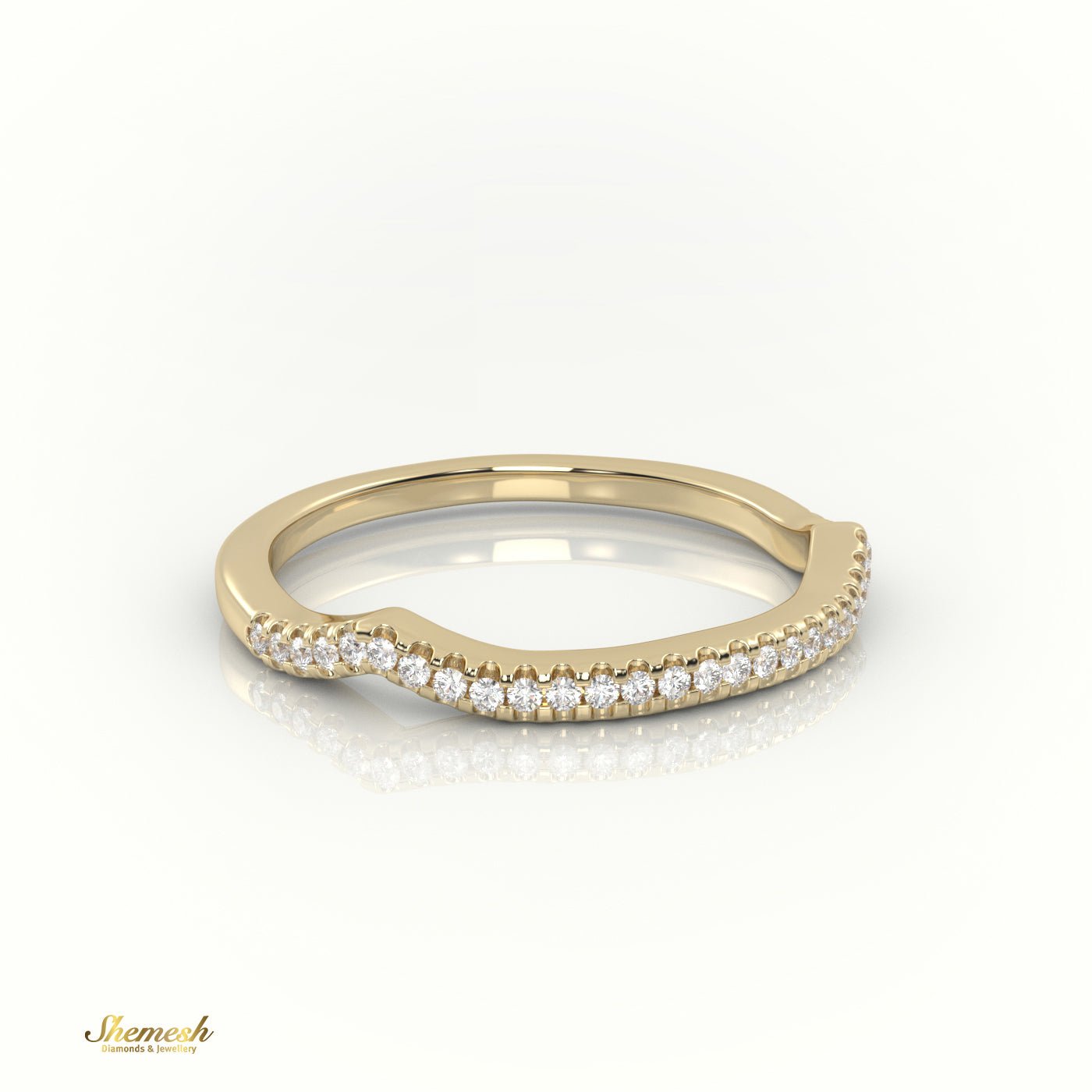 18K Gold Round Cut Diamond Scallop Setting Half Eternity Wedding Band - shemesh_diamonds