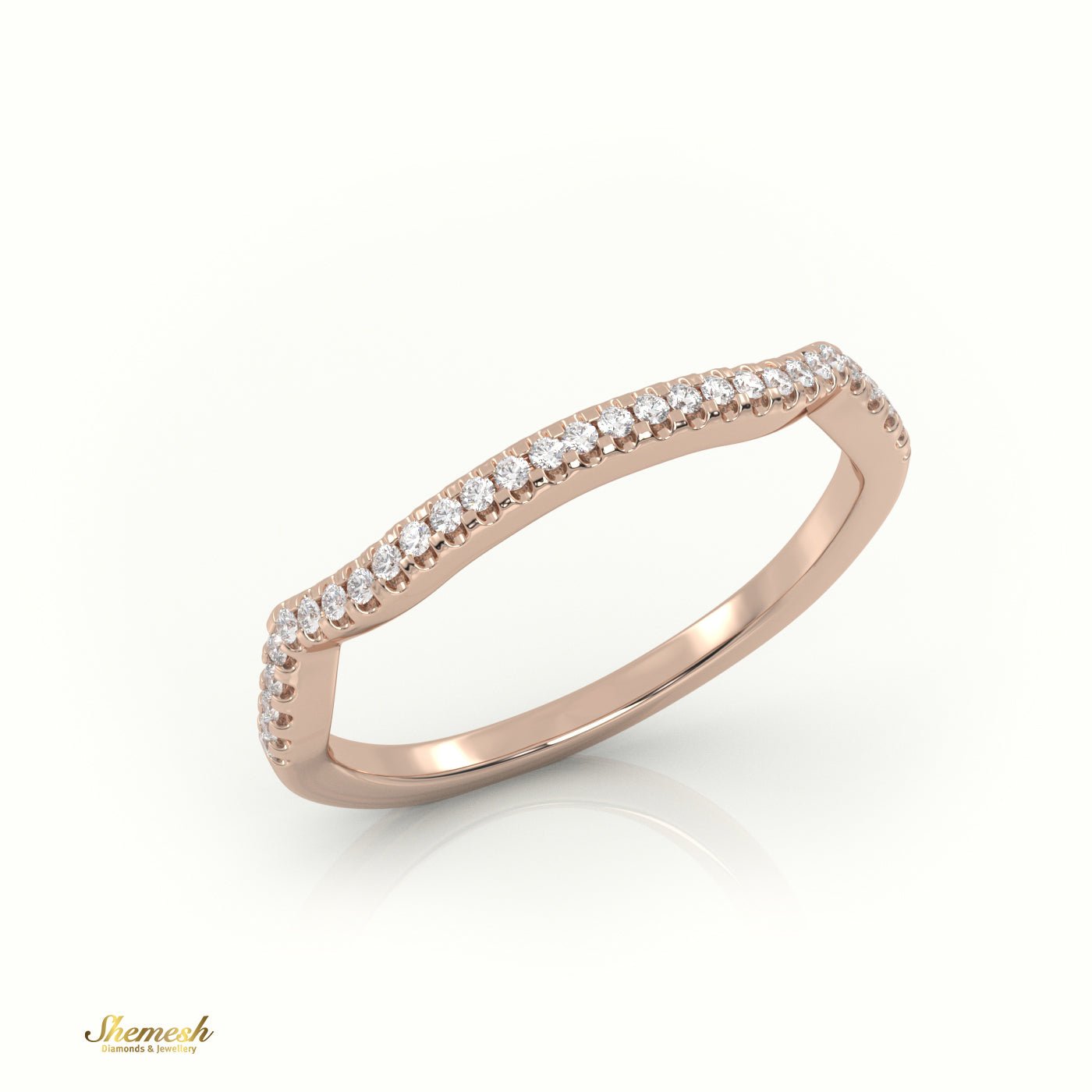 18K Gold Round Cut Diamond Scallop Setting Half Eternity Wedding Band - shemesh_diamonds