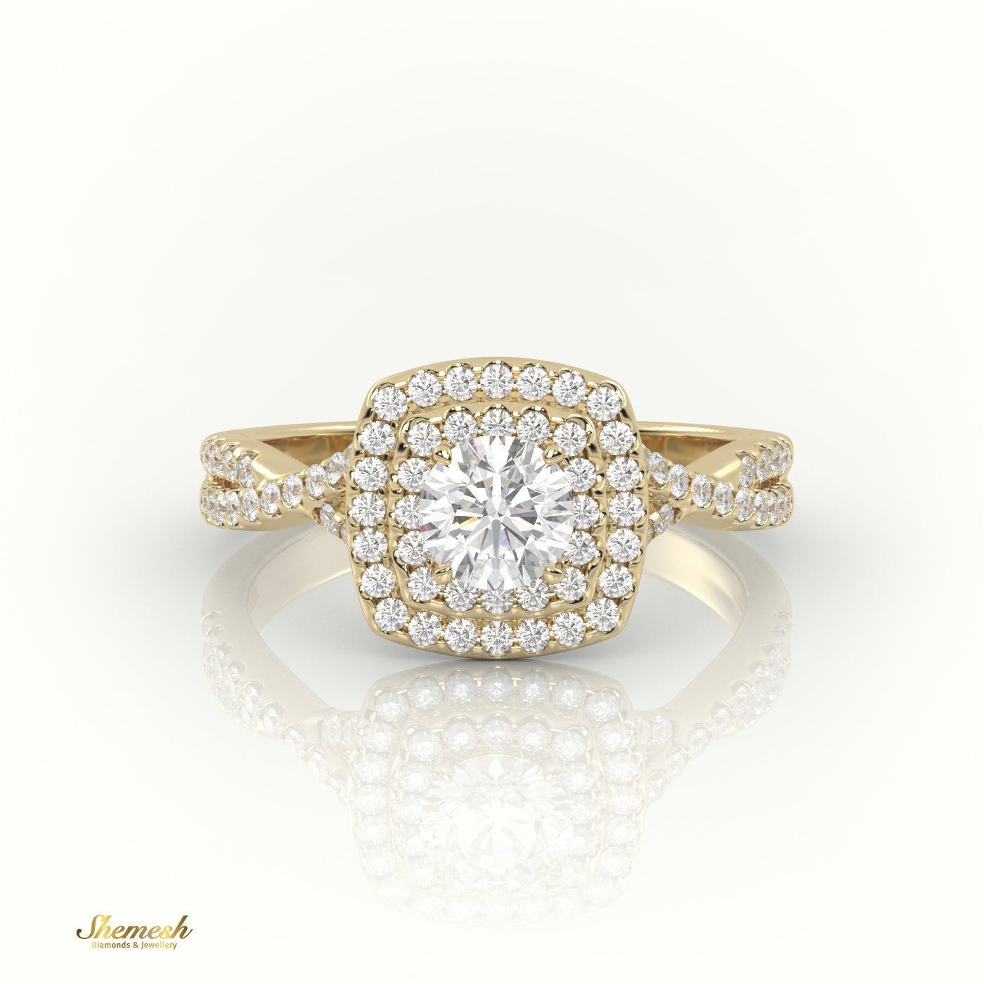 18K Gold Vintage Round Cut Diamond Double Halo Engagement Ring - shemesh_diamonds