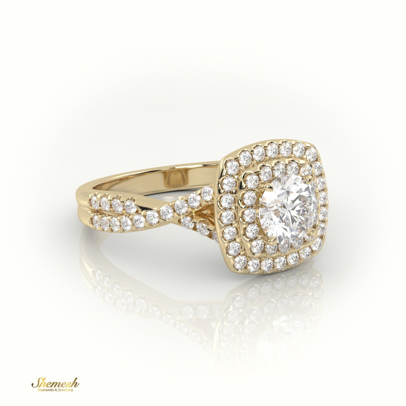 18K Gold Vintage Round Cut Diamond Double Halo Engagement Ring - shemesh_diamonds