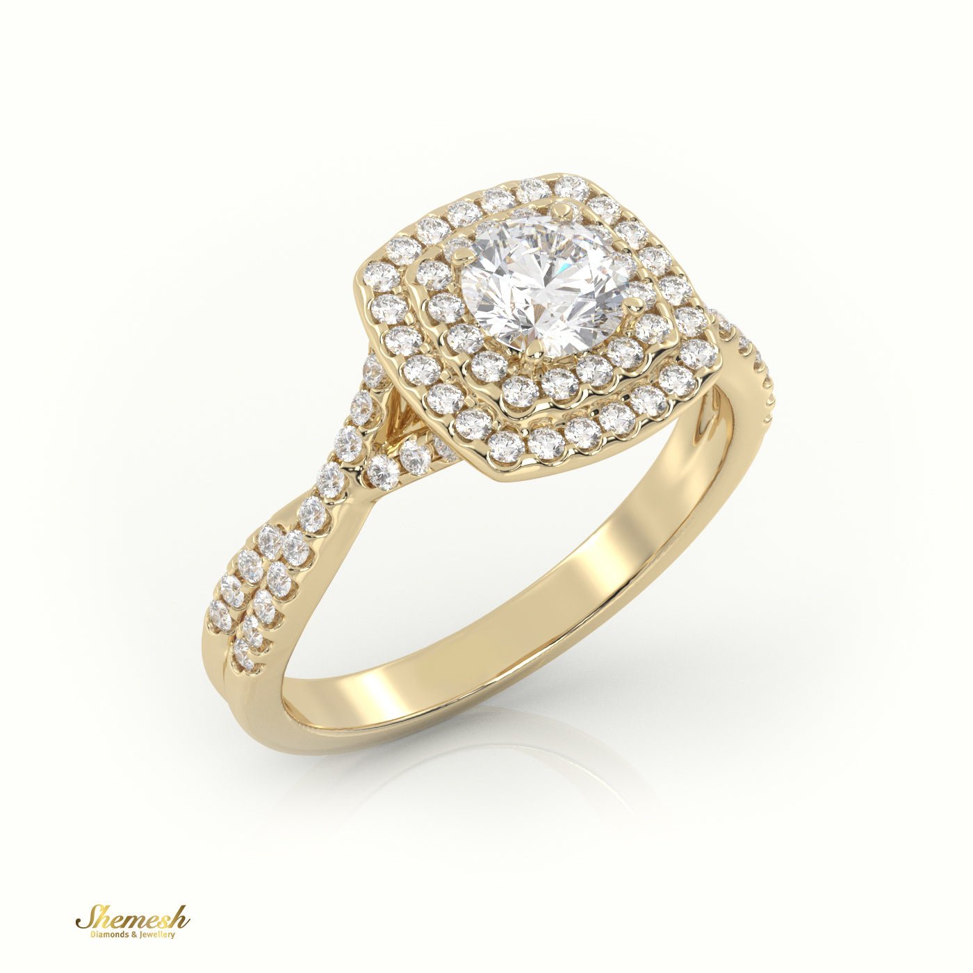 18K Gold Vintage Round Cut Diamond Double Halo Engagement Ring - shemesh_diamonds