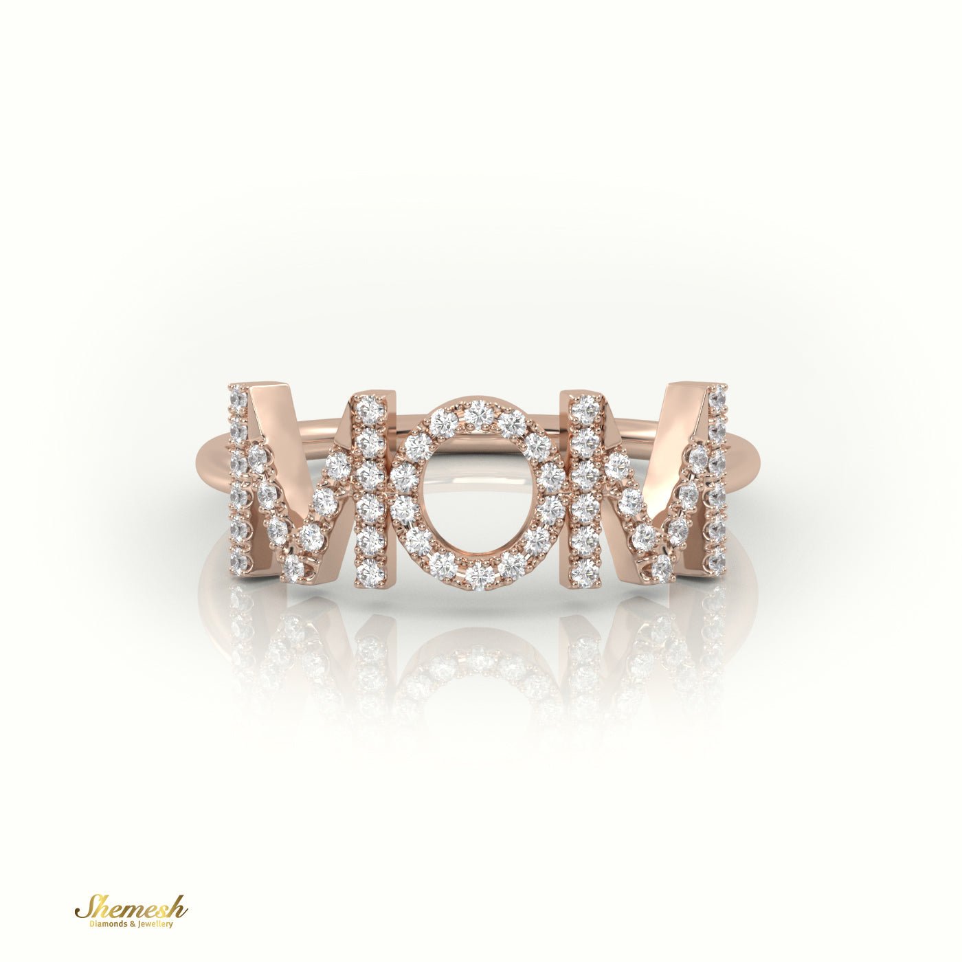 18K Gold Round Cut Diamonds "MOM" Ring - shemesh_diamonds