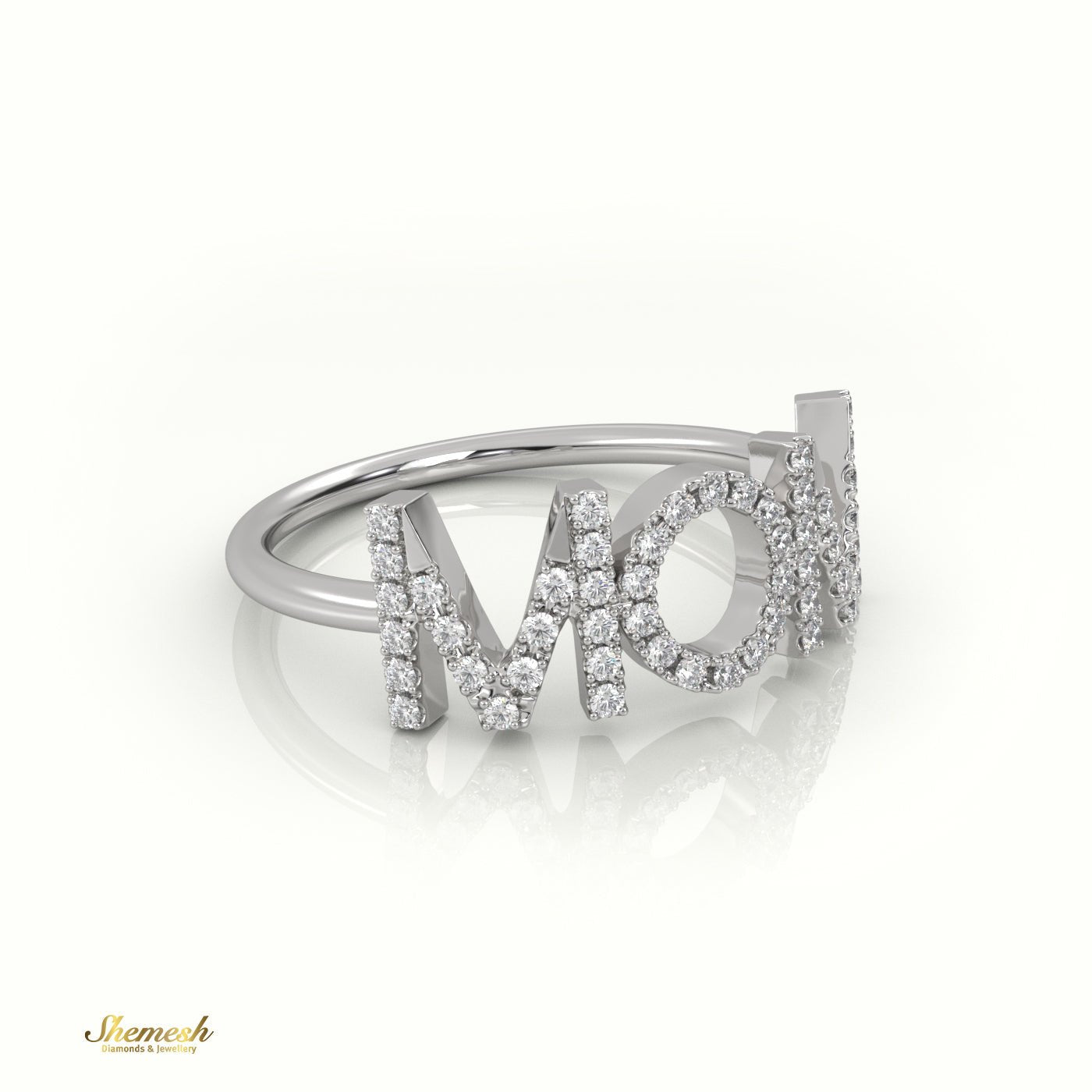 18K Gold Round Cut Diamonds "MOM" Ring - shemesh_diamonds