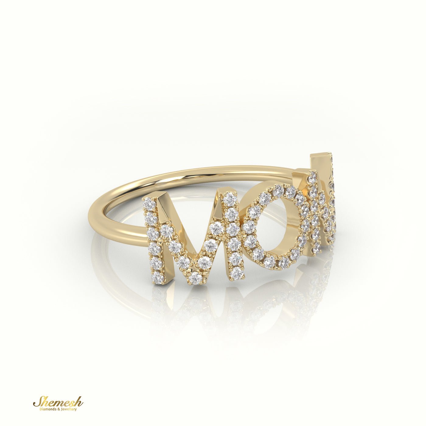 18K Gold Round Cut Diamonds "MOM" Ring - shemesh_diamonds