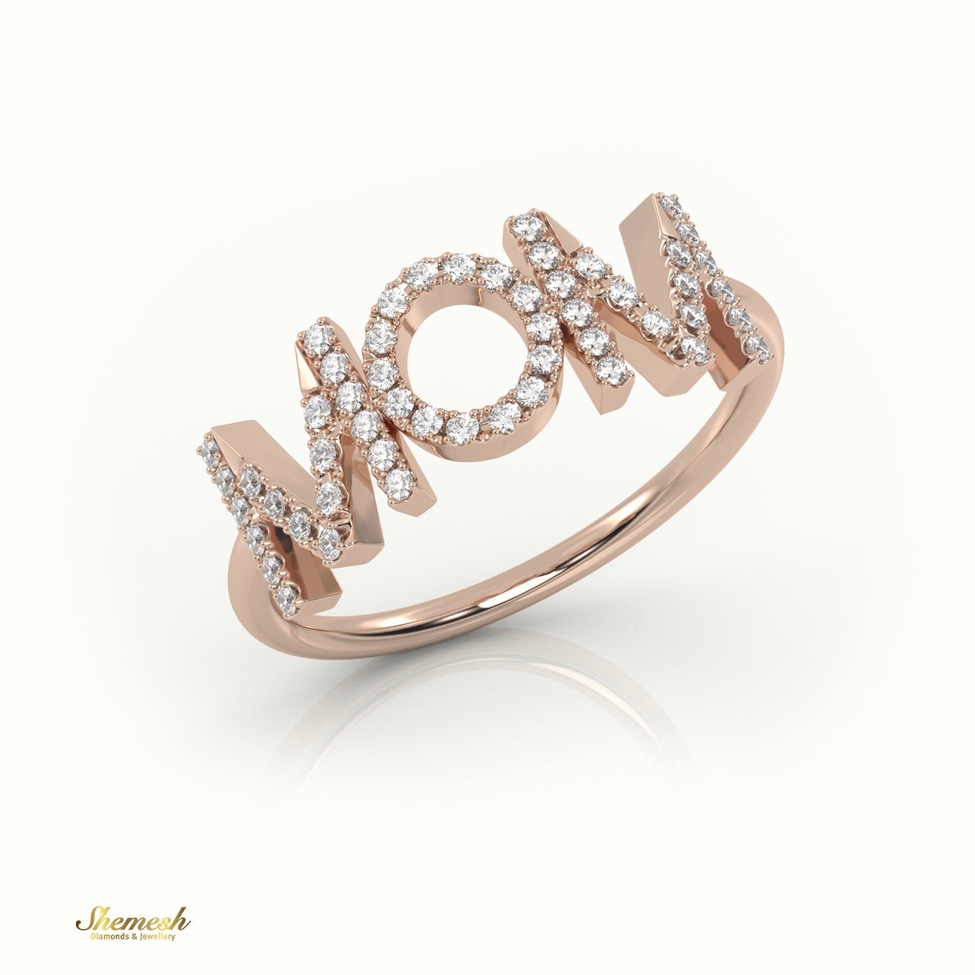 18K Gold Round Cut Diamonds "MOM" Ring - shemesh_diamonds