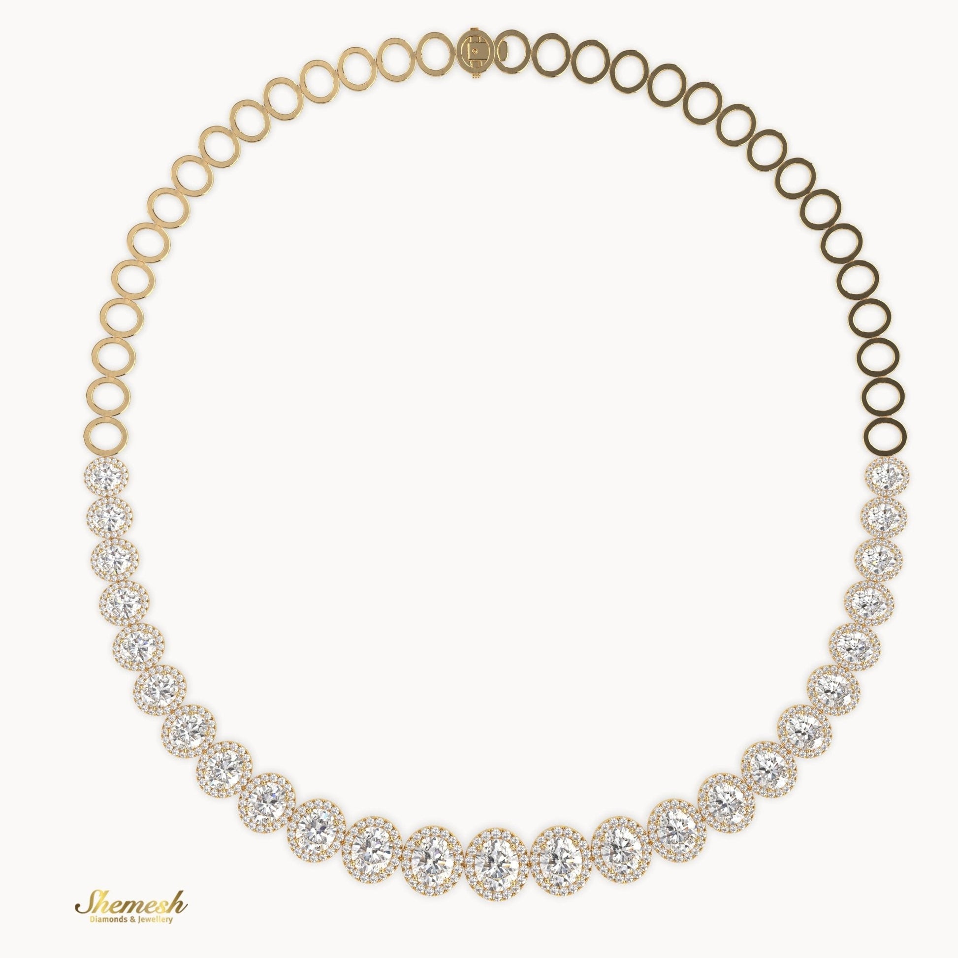 18K Gold Half Eternity Oval Diamond Necklace - shemesh_diamonds