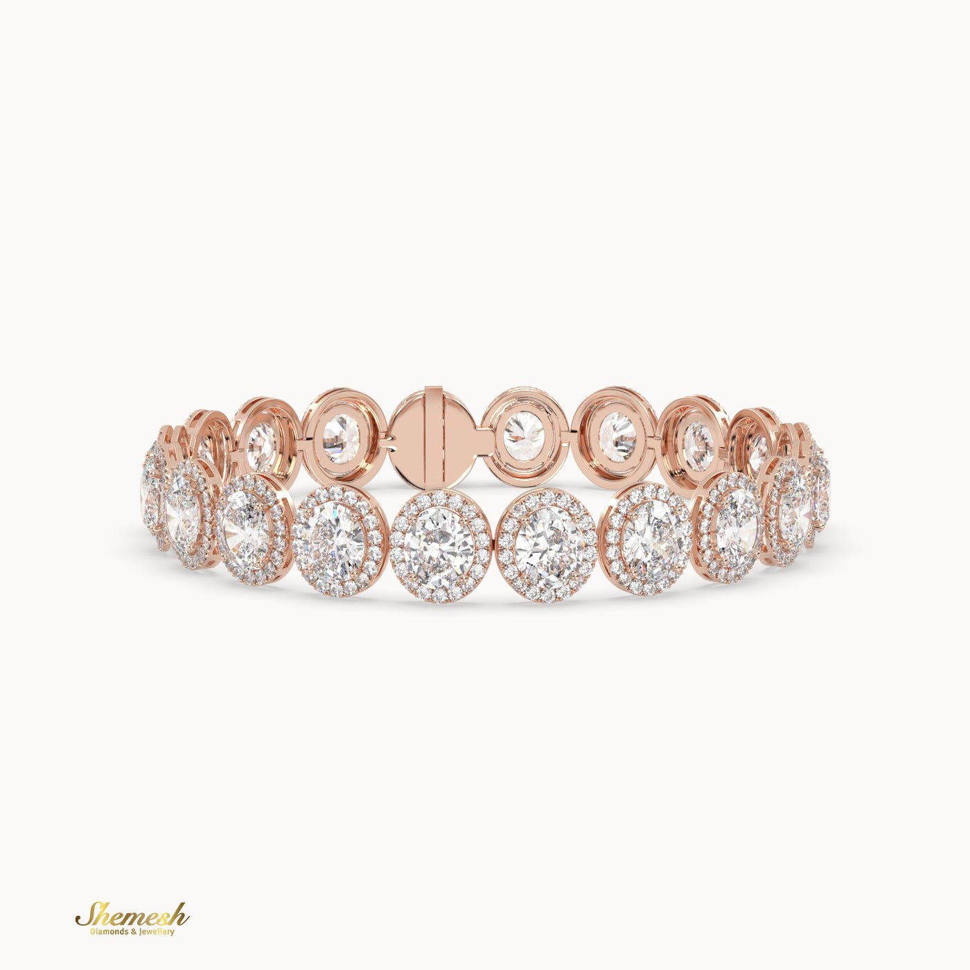 18K Gold Full Oval Diamond Halo Bracelet - shemesh_diamonds