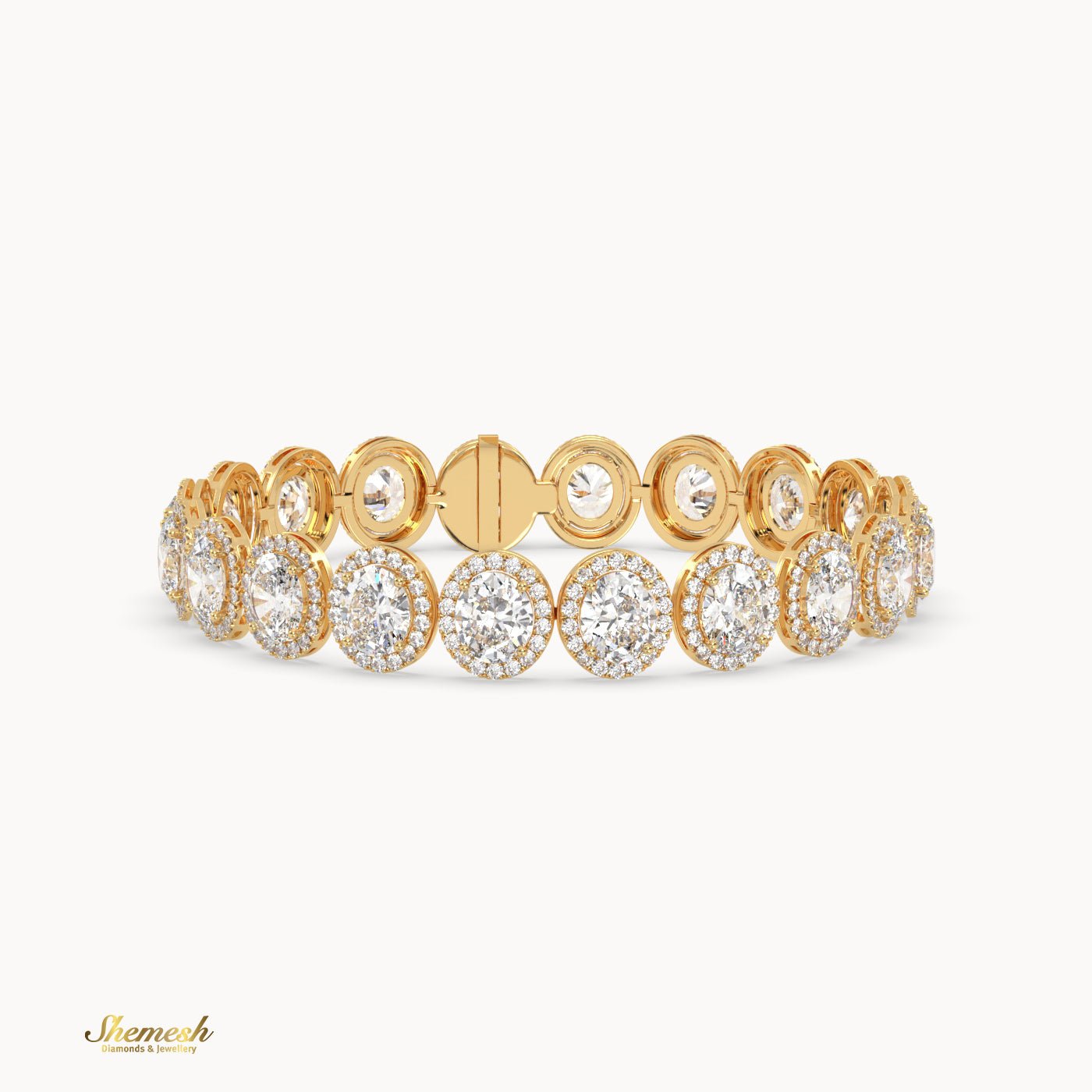 18K Gold Full Oval Diamond Halo Bracelet - shemesh_diamonds