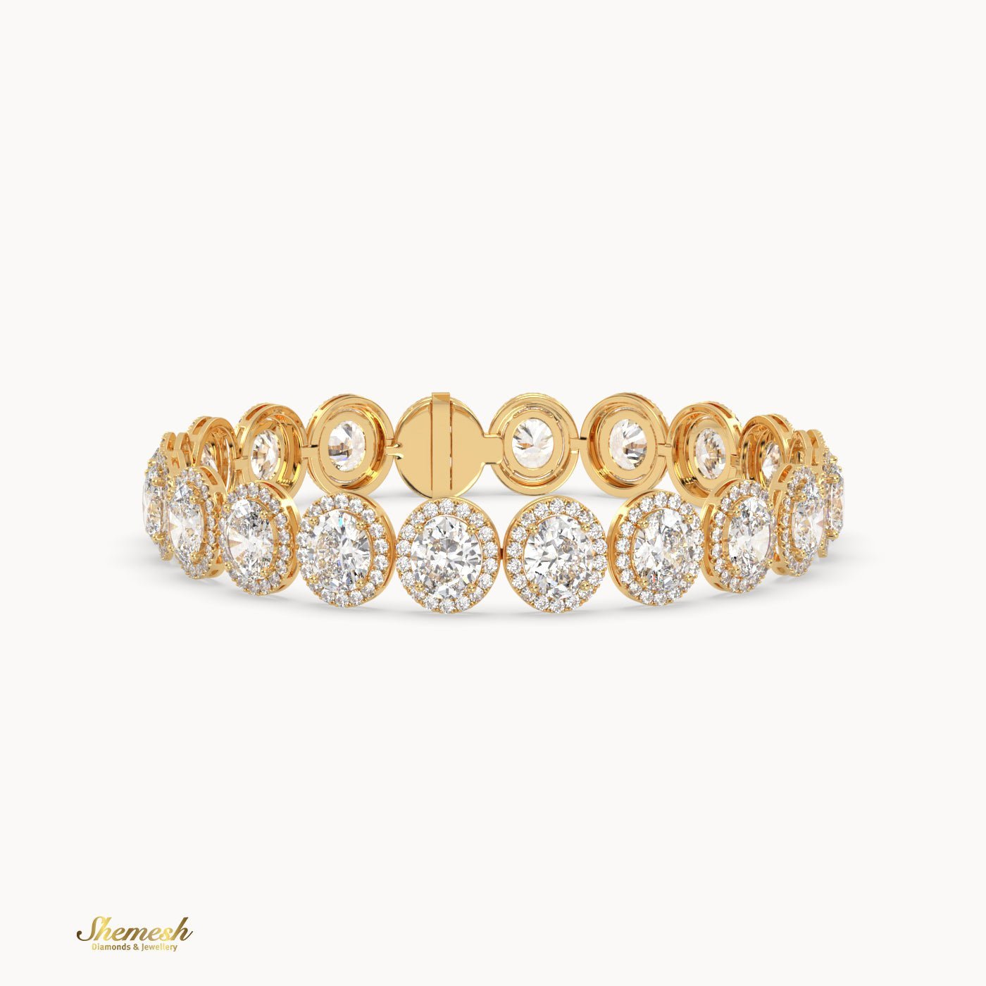 18K Gold Full Oval Diamond Halo Bracelet - shemesh_diamonds