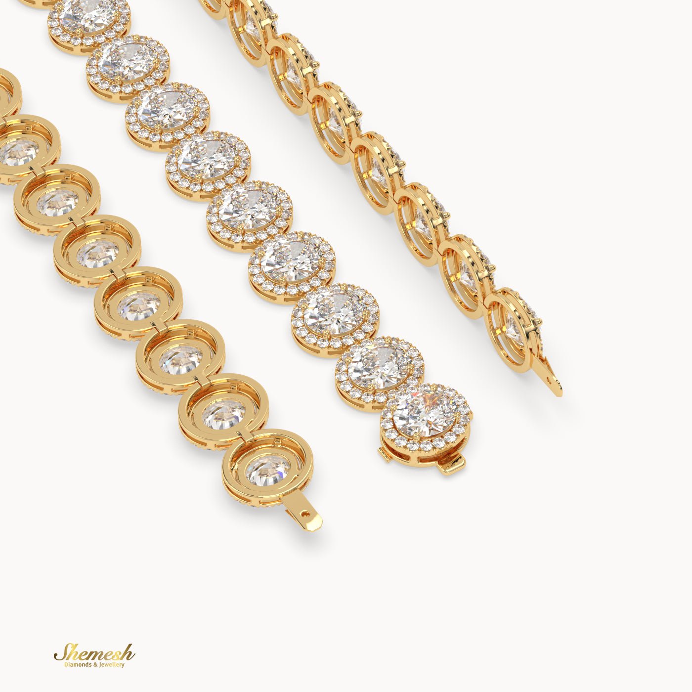 18K Gold Full Oval Diamond Halo Bracelet - shemesh_diamonds